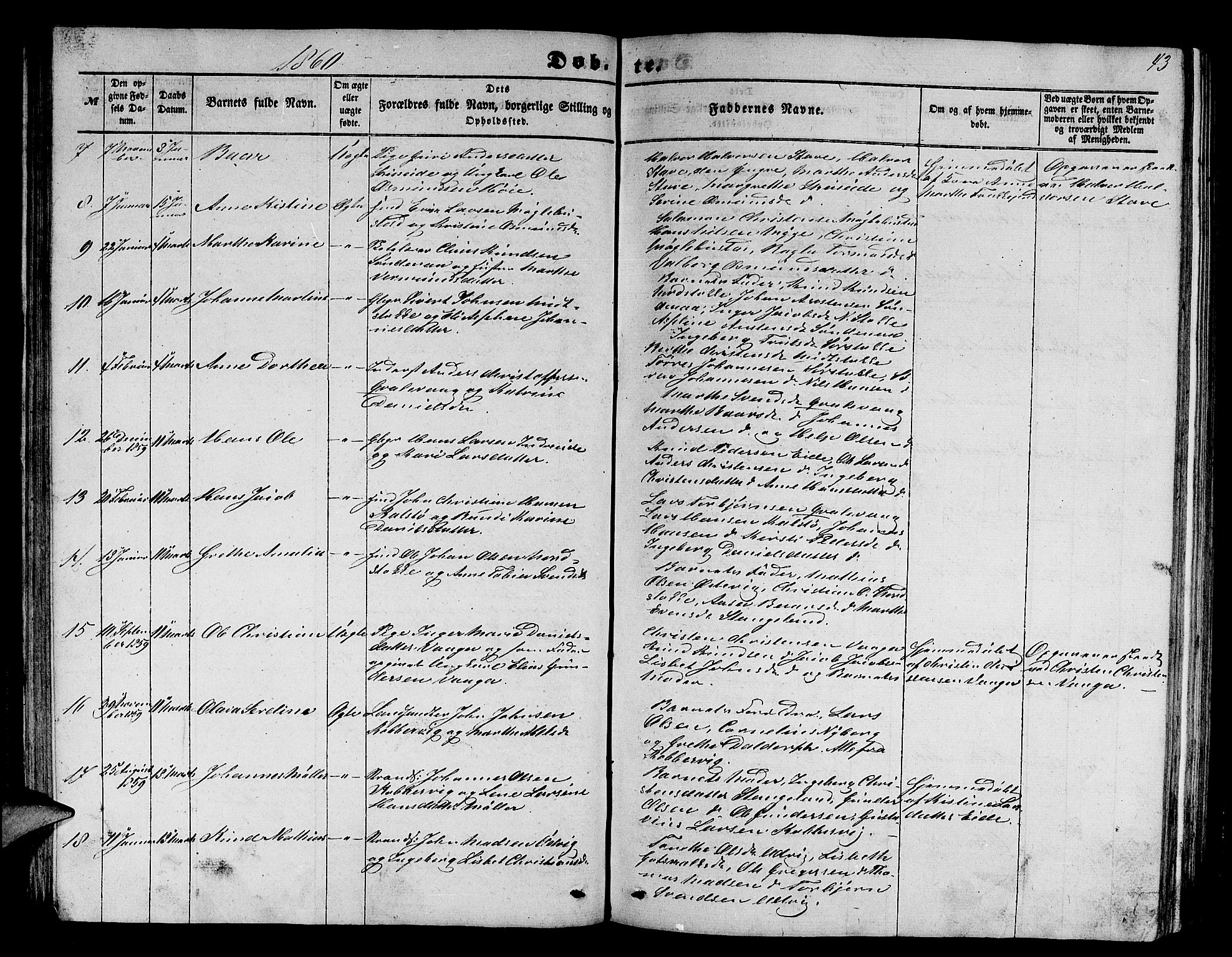 Avaldsnes sokneprestkontor, SAST/A -101851/H/Ha/Hab/L0003: Parish register (copy) no. B 3, 1857-1871, p. 43