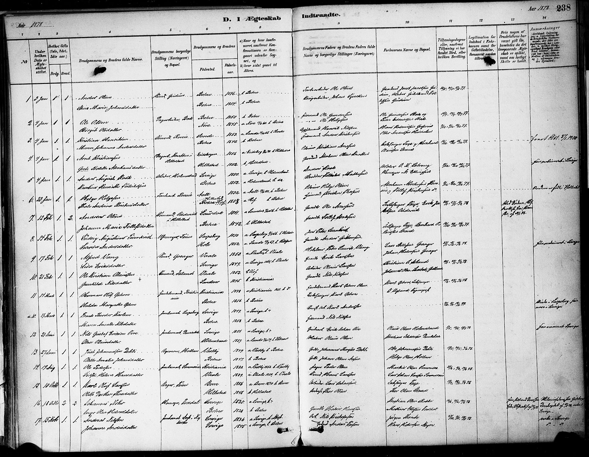 Botne kirkebøker, SAKO/A-340/F/Fa/L0007: Parish register (official) no. I 7, 1878-1910, p. 238