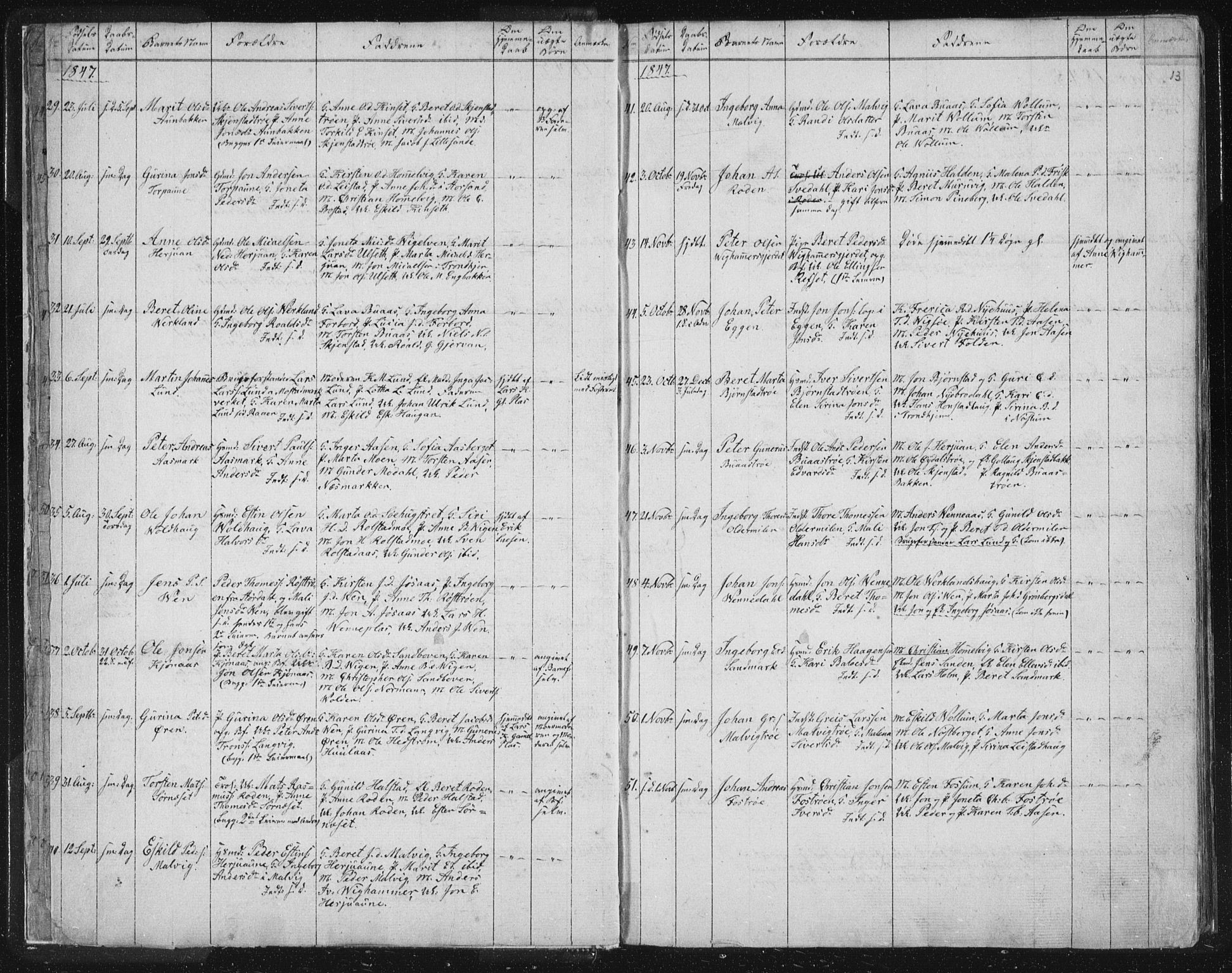 Ministerialprotokoller, klokkerbøker og fødselsregistre - Sør-Trøndelag, SAT/A-1456/616/L0406: Parish register (official) no. 616A03, 1843-1879, p. 13