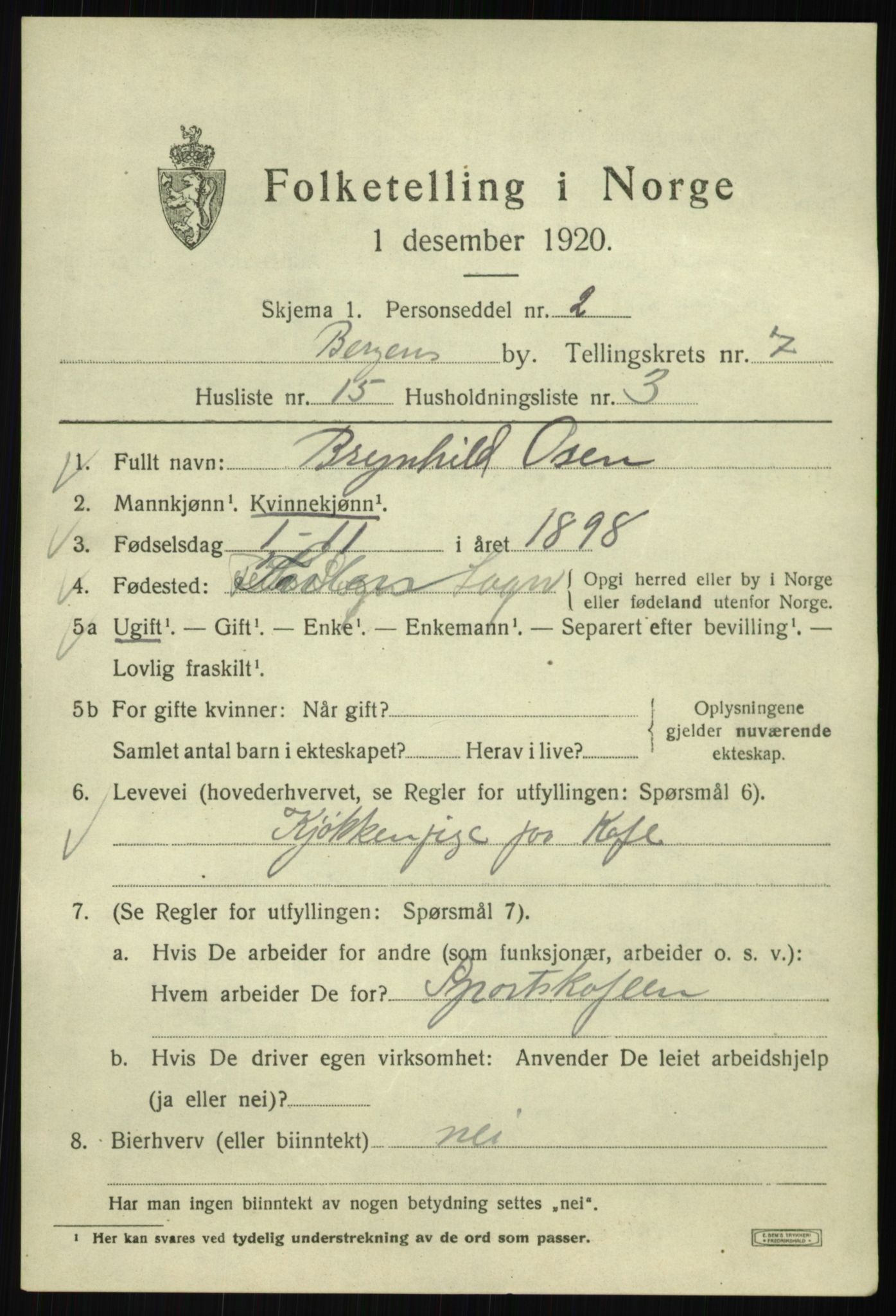 SAB, 1920 census for Bergen, 1920, p. 67783