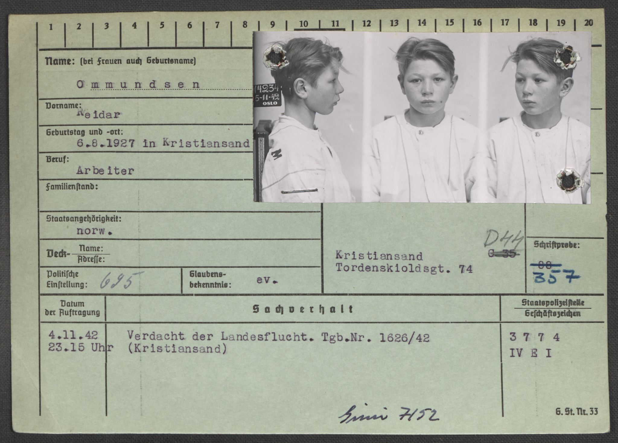 Befehlshaber der Sicherheitspolizei und des SD, AV/RA-RAFA-5969/E/Ea/Eaa/L0008: Register over norske fanger i Møllergata 19: Oelze-Ru, 1940-1945, p. 438