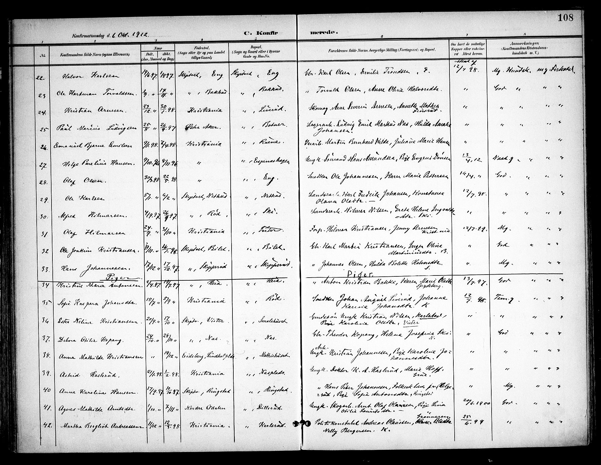 Skiptvet prestekontor Kirkebøker, SAO/A-20009/F/Fa/L0011: Parish register (official) no. 11, 1901-1913, p. 108