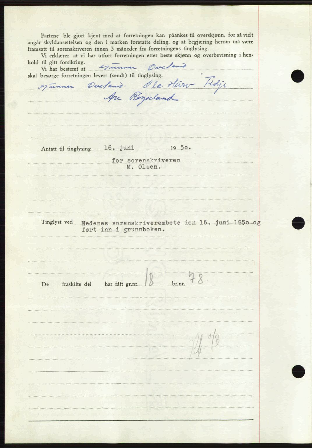 Nedenes sorenskriveri, AV/SAK-1221-0006/G/Gb/Gba/L0062: Mortgage book no. A14, 1949-1950, Diary no: : 864/1950