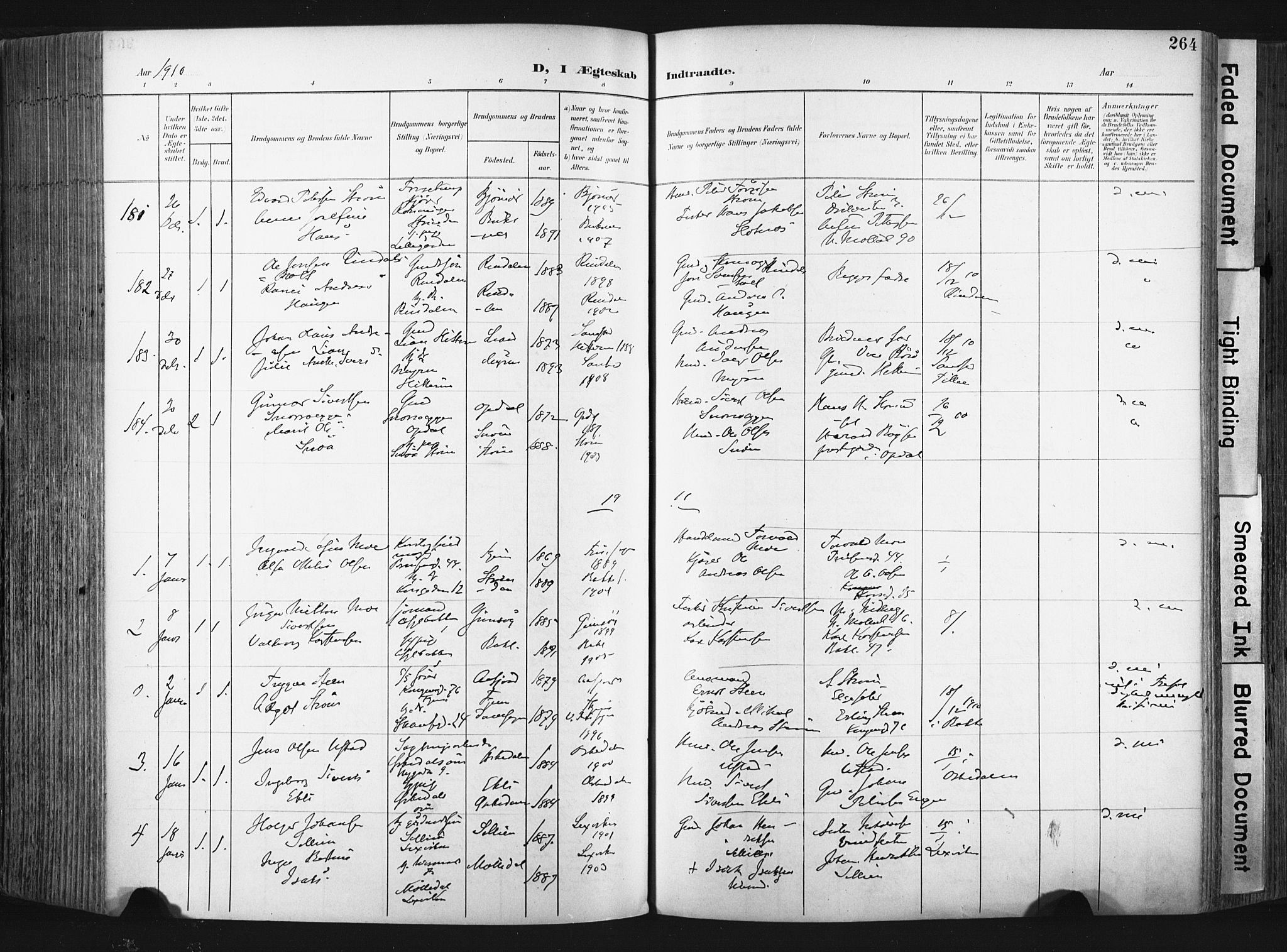 Ministerialprotokoller, klokkerbøker og fødselsregistre - Sør-Trøndelag, SAT/A-1456/604/L0201: Parish register (official) no. 604A21, 1901-1911, p. 264