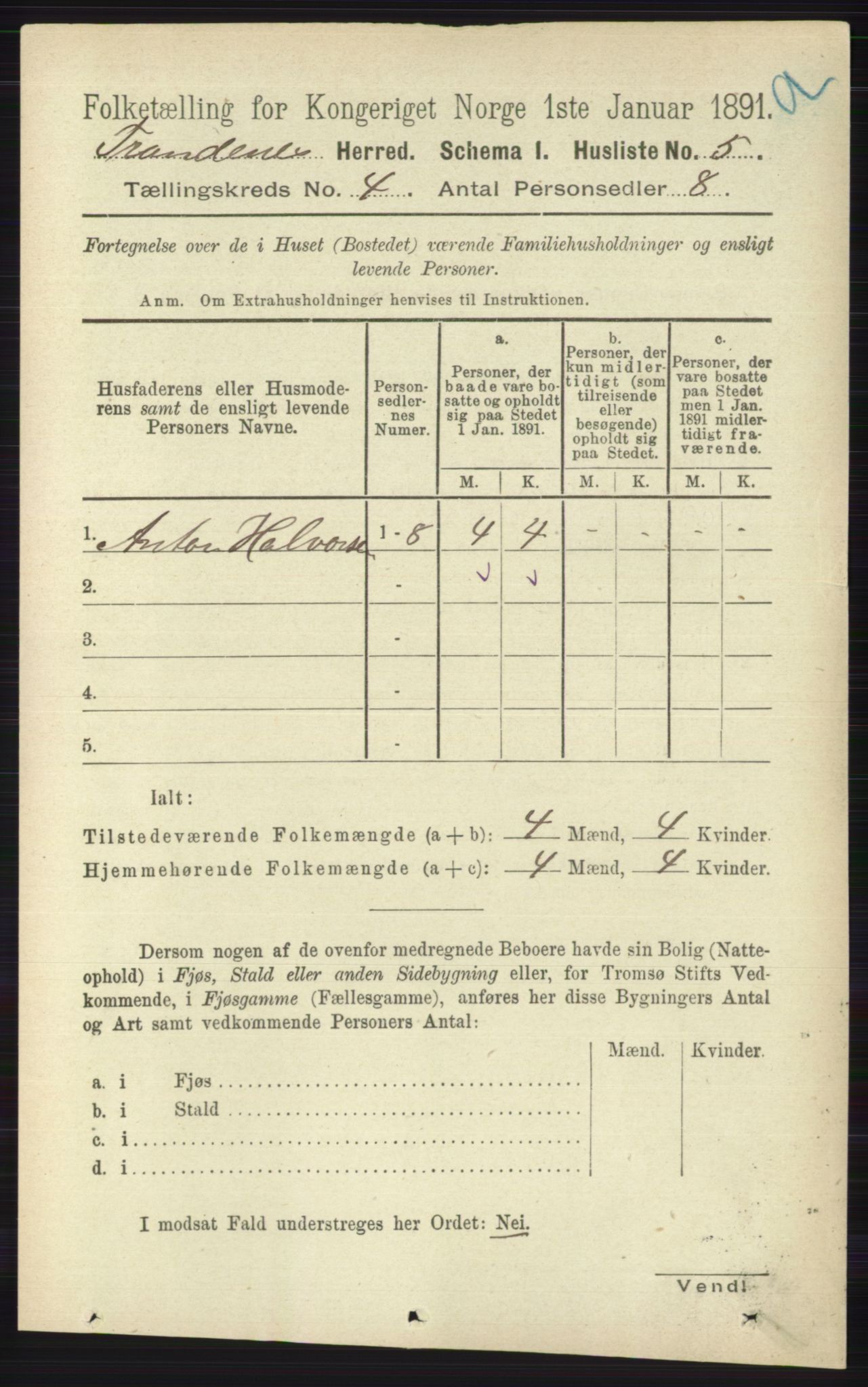 RA, 1891 census for 1914 Trondenes, 1891, p. 1818