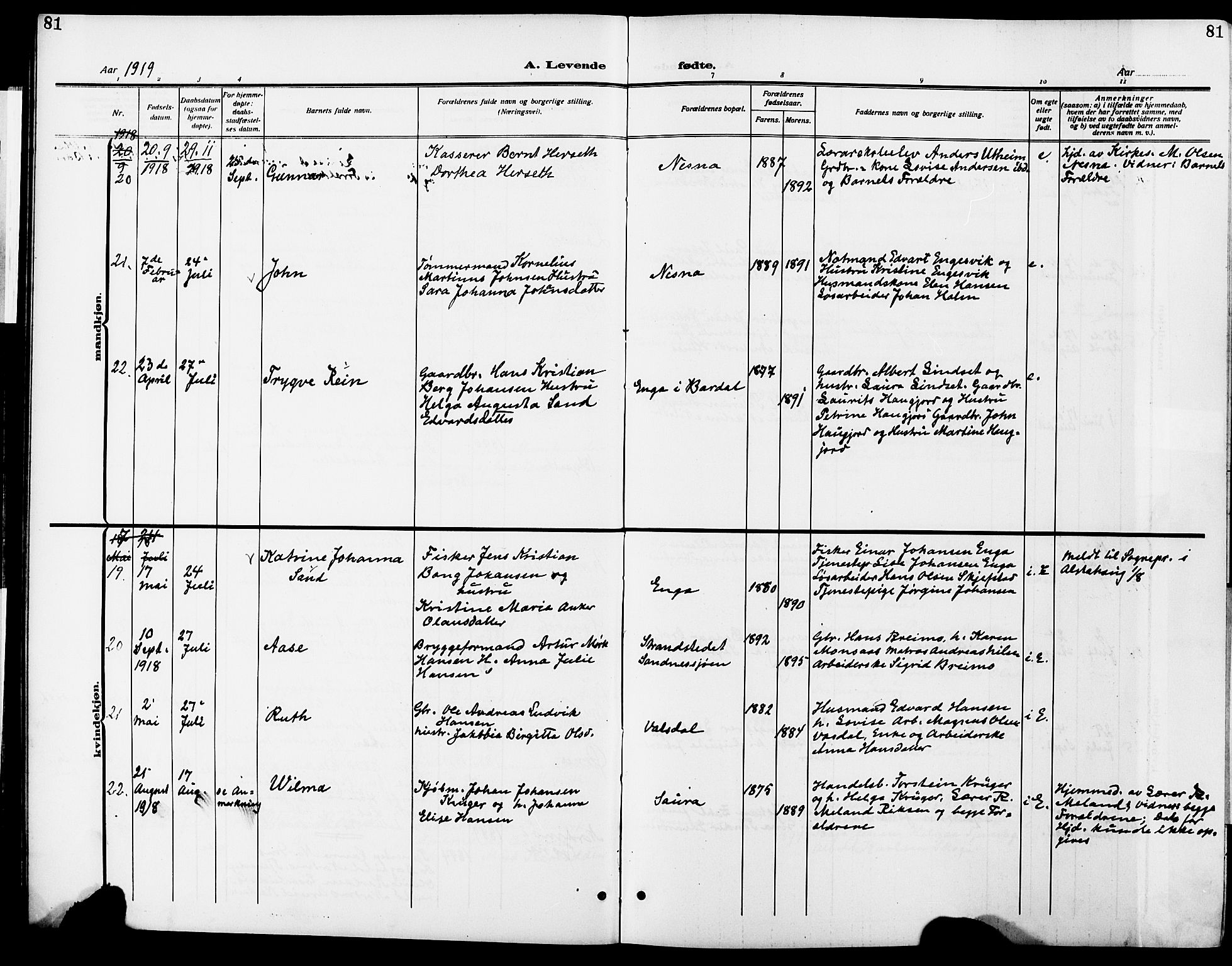 Ministerialprotokoller, klokkerbøker og fødselsregistre - Nordland, AV/SAT-A-1459/838/L0560: Parish register (copy) no. 838C07, 1910-1928, p. 81