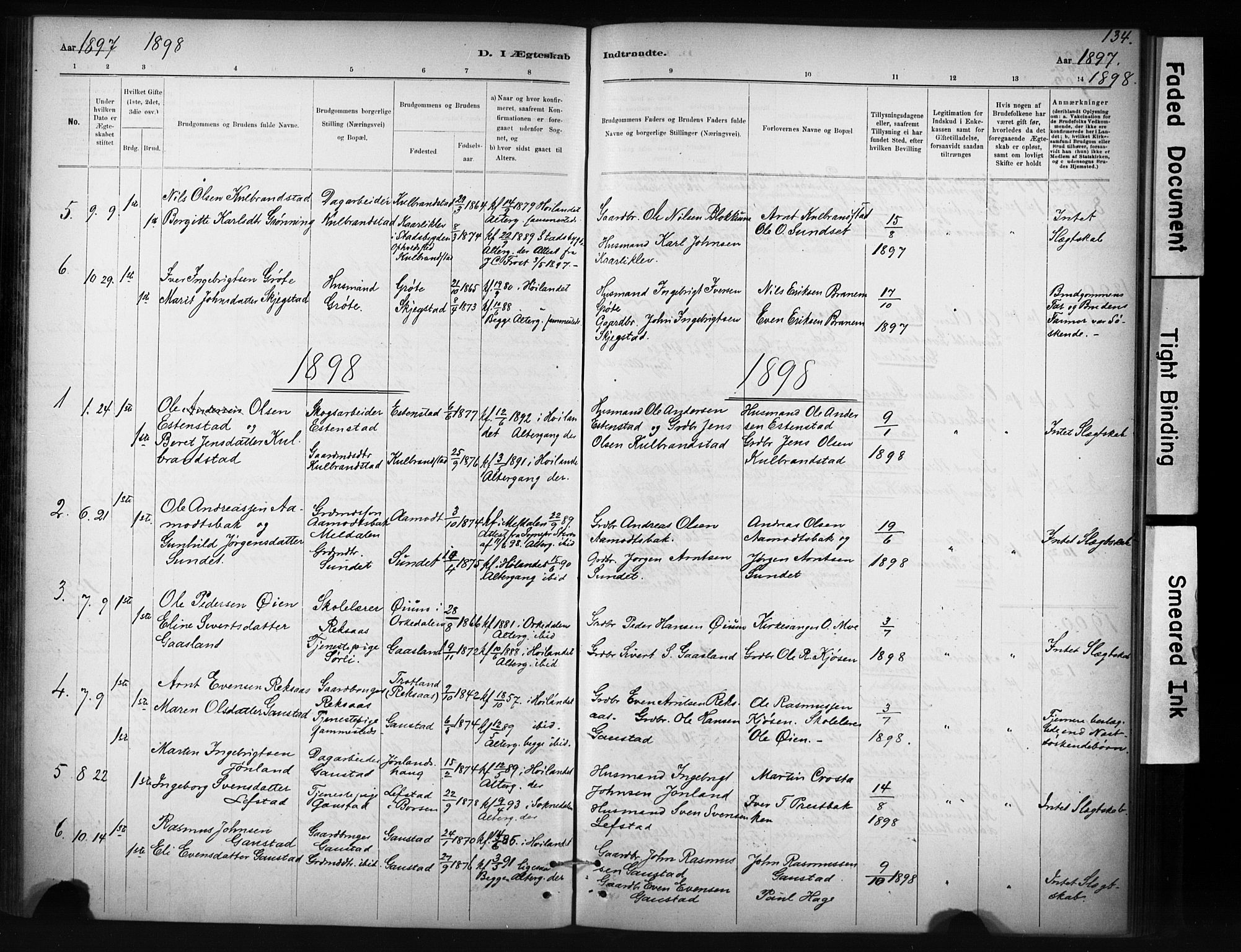 Ministerialprotokoller, klokkerbøker og fødselsregistre - Sør-Trøndelag, SAT/A-1456/694/L1127: Parish register (official) no. 694A01, 1887-1905, p. 134
