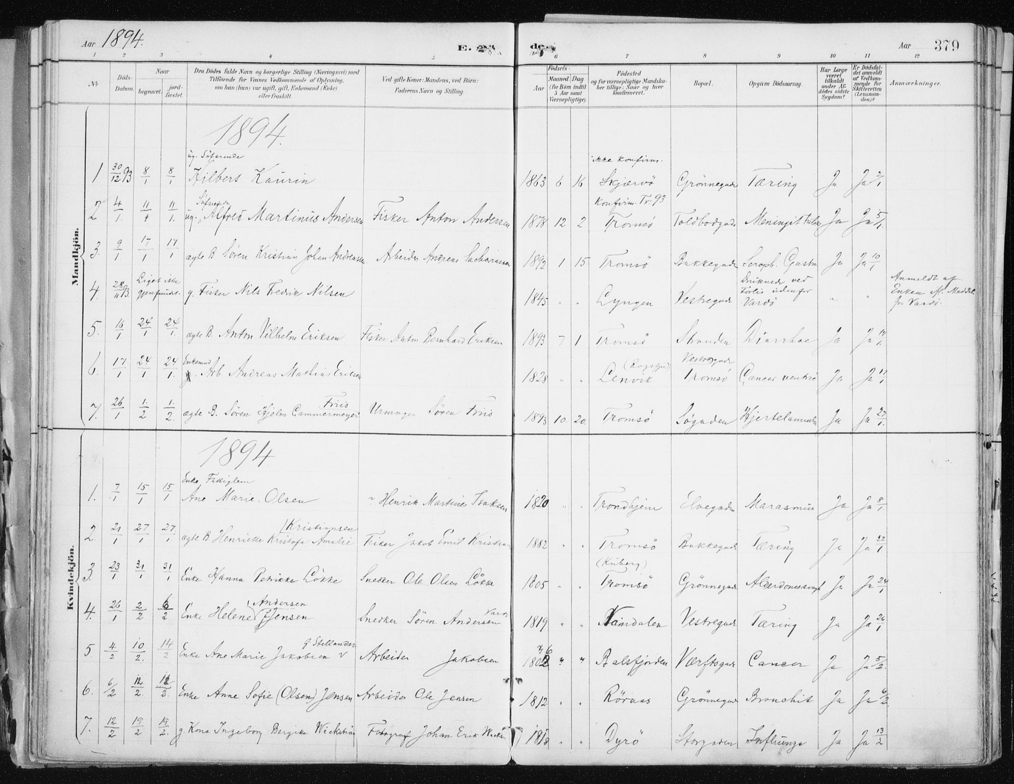 Tromsø sokneprestkontor/stiftsprosti/domprosti, SATØ/S-1343/G/Ga/L0015kirke: Parish register (official) no. 15, 1889-1899, p. 379