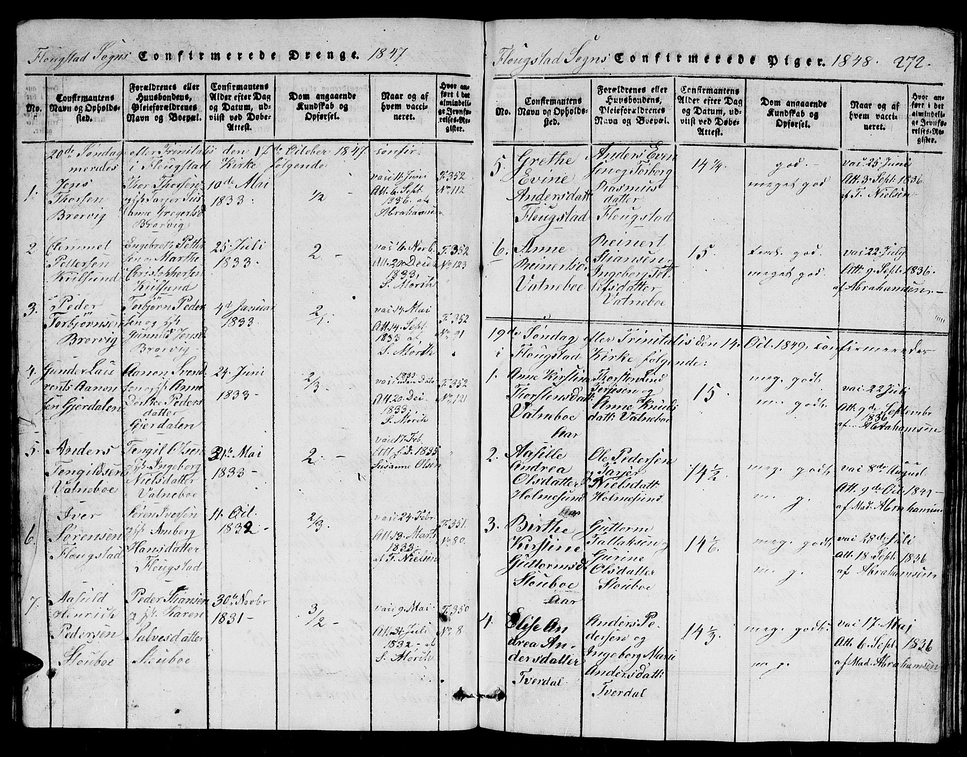Dypvåg sokneprestkontor, SAK/1111-0007/F/Fb/Fbb/L0001: Parish register (copy) no. B 1, 1816-1850, p. 272