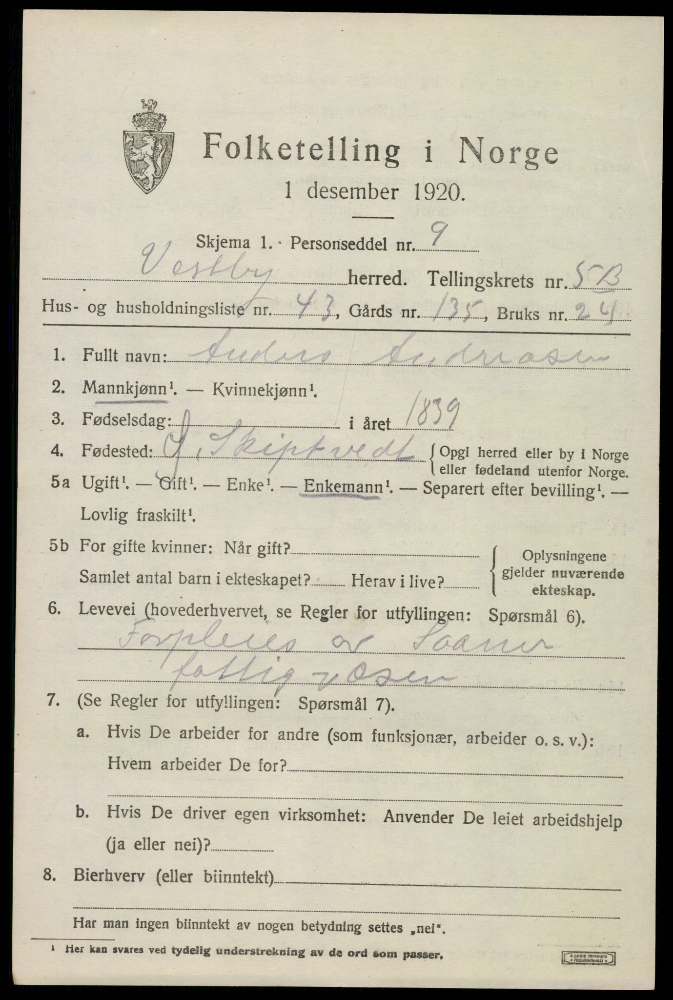 SAO, 1920 census for Vestby, 1920, p. 6809