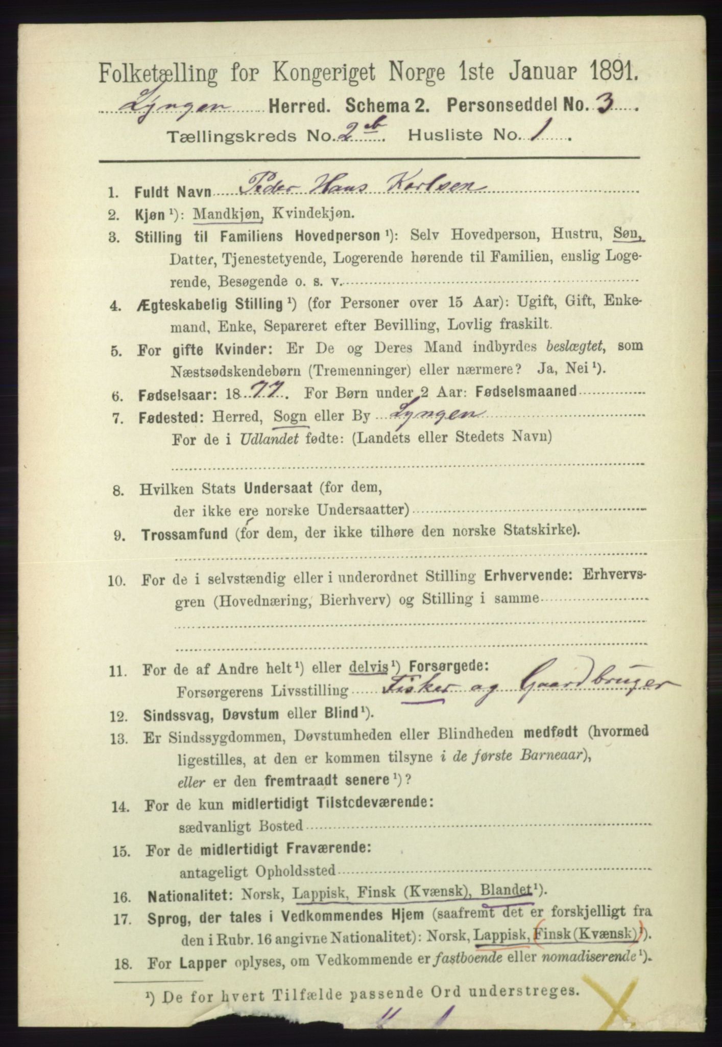 RA, 1891 census for 1938 Lyngen, 1891, p. 2472