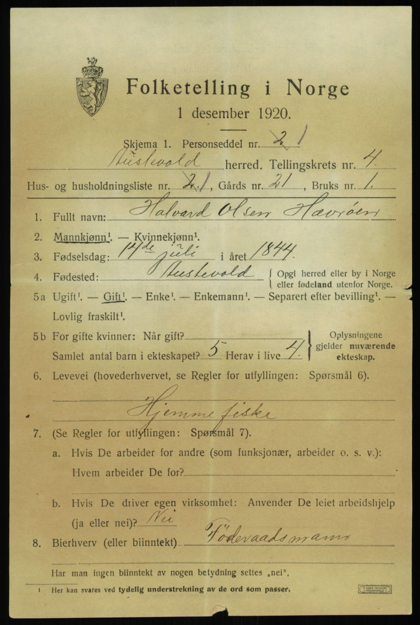 SAB, 1920 census for Austevoll, 1920, p. 2666