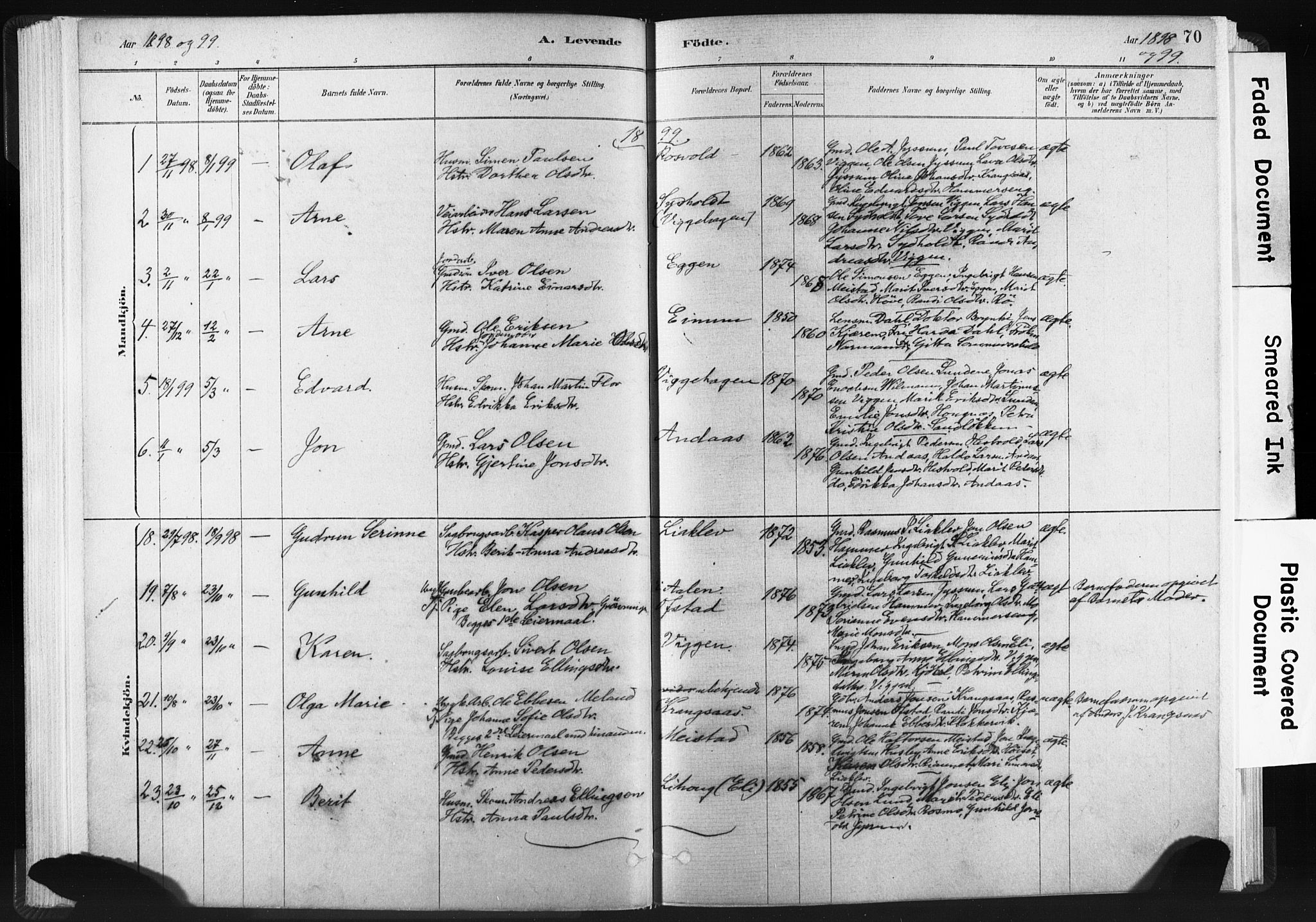 Ministerialprotokoller, klokkerbøker og fødselsregistre - Sør-Trøndelag, SAT/A-1456/665/L0773: Parish register (official) no. 665A08, 1879-1905, p. 70