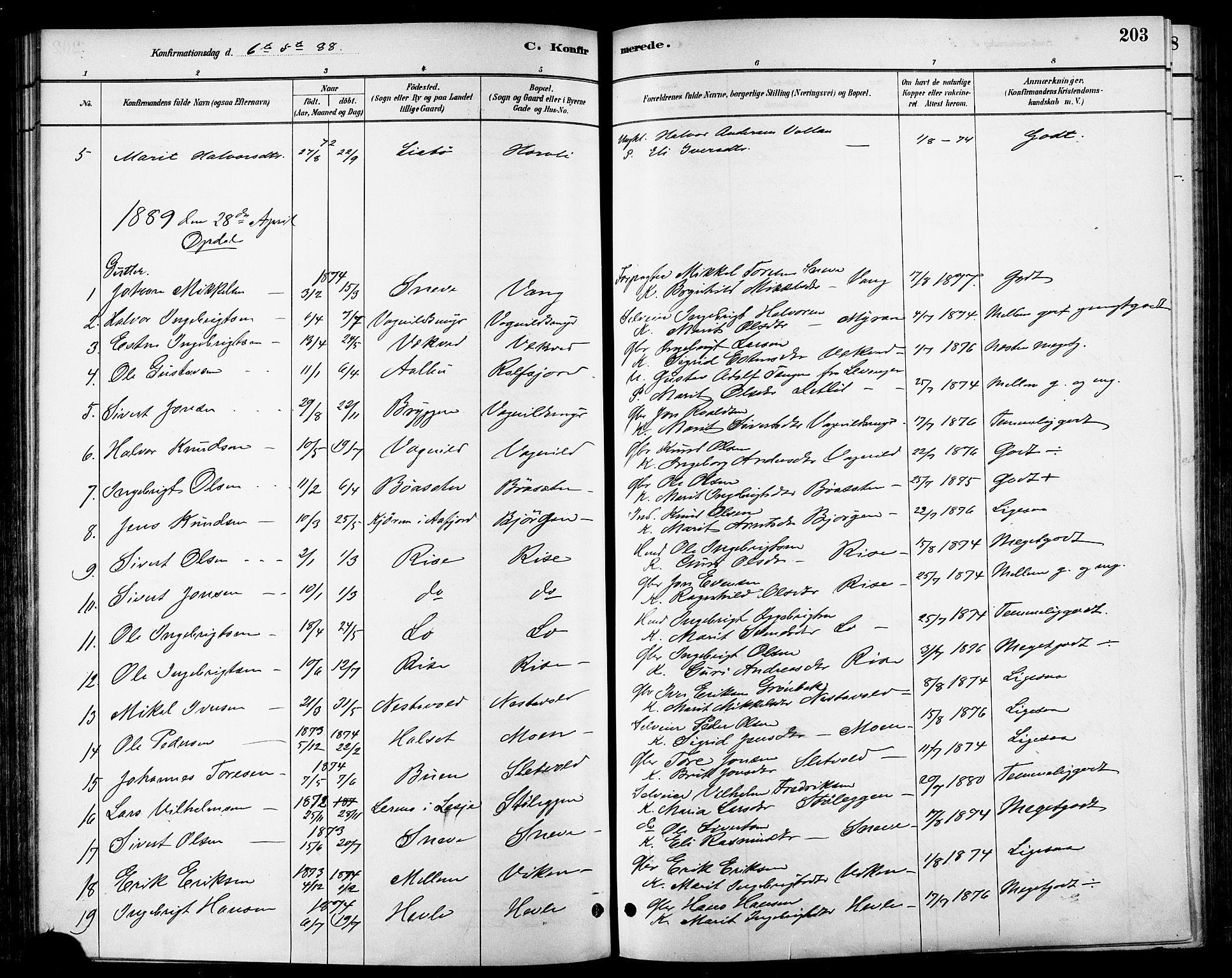 Ministerialprotokoller, klokkerbøker og fødselsregistre - Sør-Trøndelag, SAT/A-1456/678/L0901: Parish register (official) no. 678A10, 1881-1894, p. 203