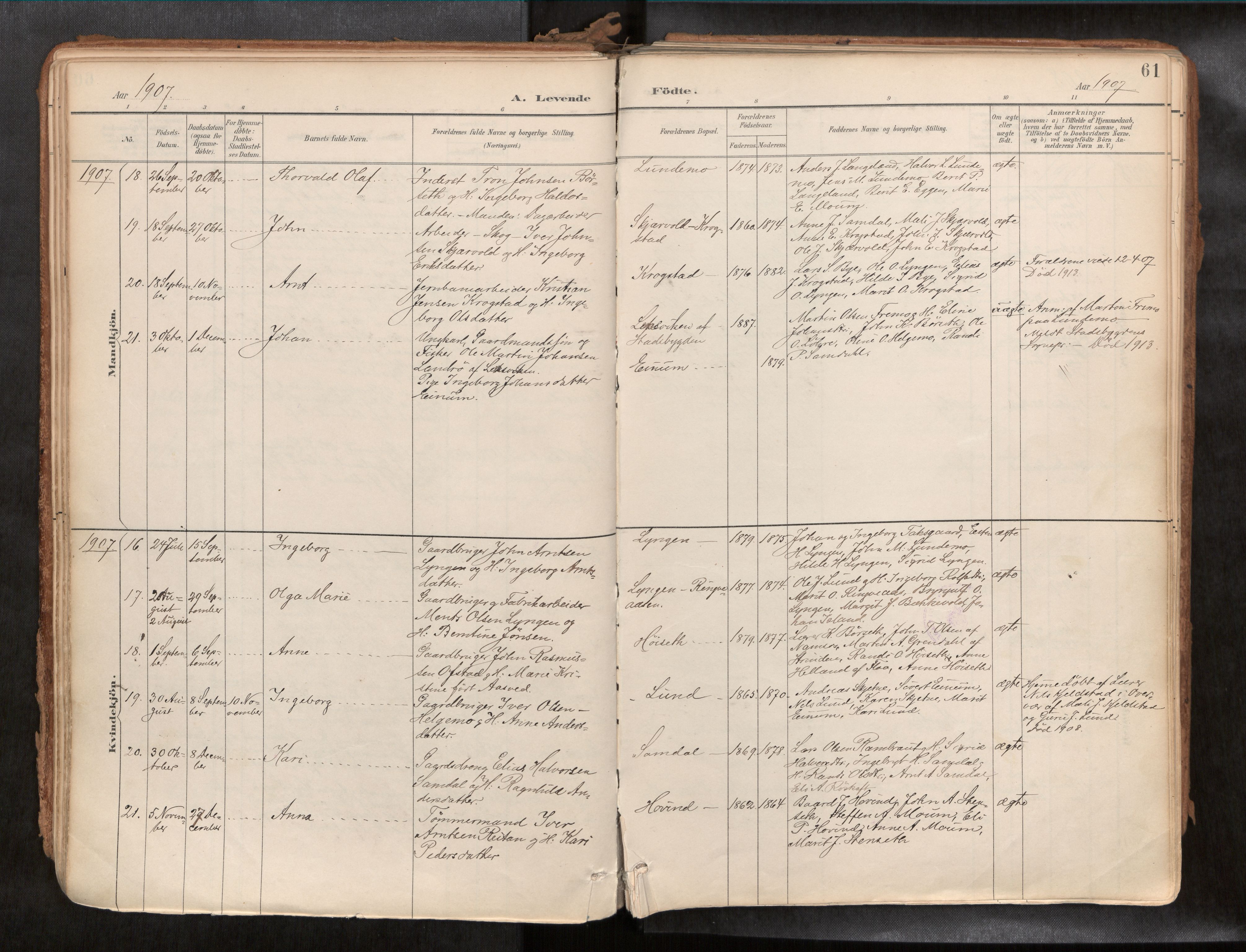 Ministerialprotokoller, klokkerbøker og fødselsregistre - Sør-Trøndelag, SAT/A-1456/692/L1105b: Parish register (official) no. 692A06, 1891-1934, p. 61