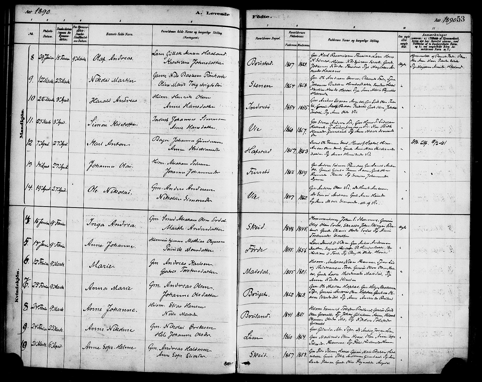 Førde sokneprestembete, SAB/A-79901/H/Haa/Haab/L0001: Parish register (official) no. B 1, 1880-1898, p. 53
