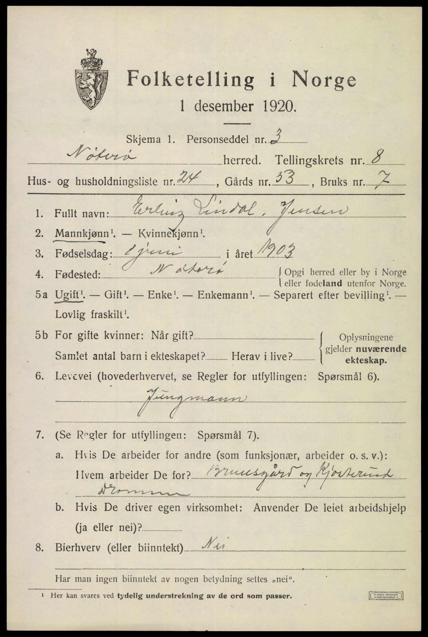 SAKO, 1920 census for Nøtterøy, 1920, p. 10647