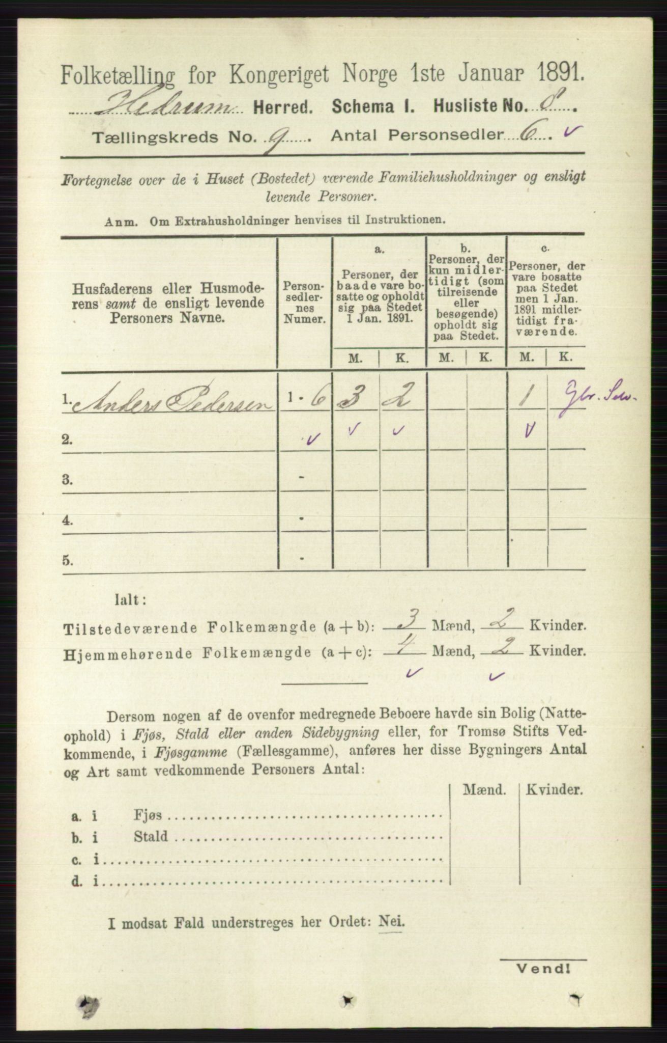 RA, 1891 census for 0727 Hedrum, 1891, p. 3856