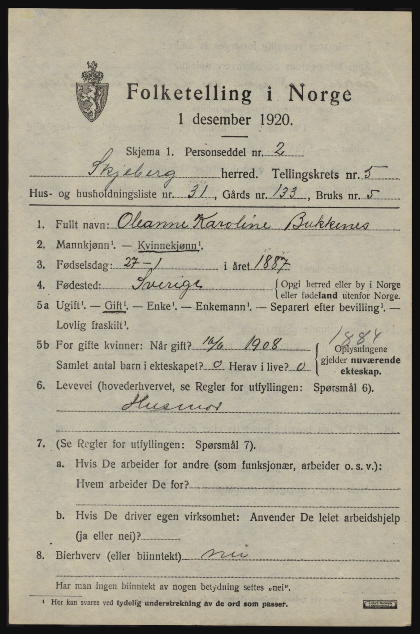 SAO, 1920 census for Skjeberg, 1920, p. 5971