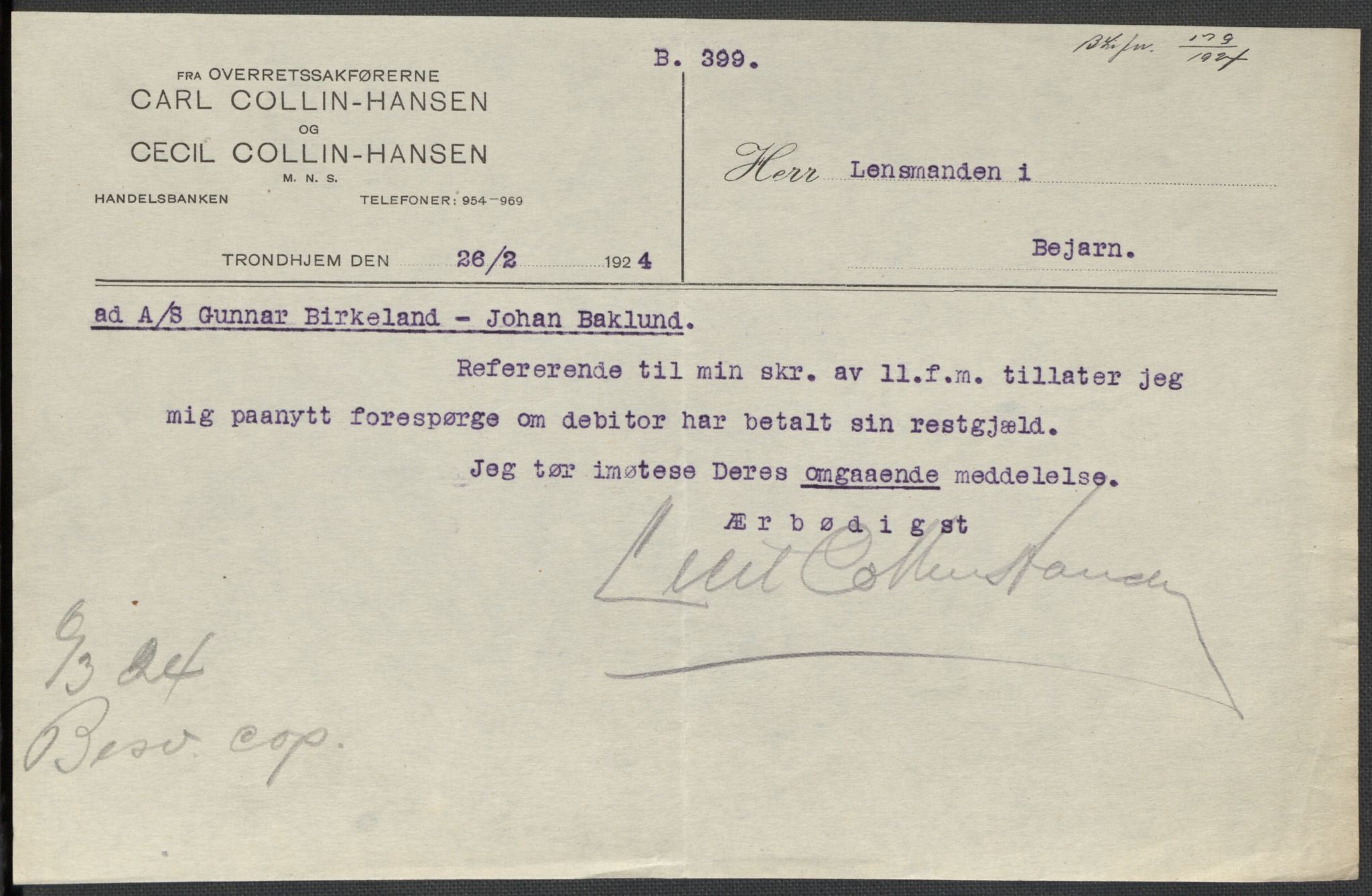 Beiarn lensmannskontor, AV/SAT-A-5676/1/02/L0003: 2.02.03 - Div. dødsbo, 1915-1924