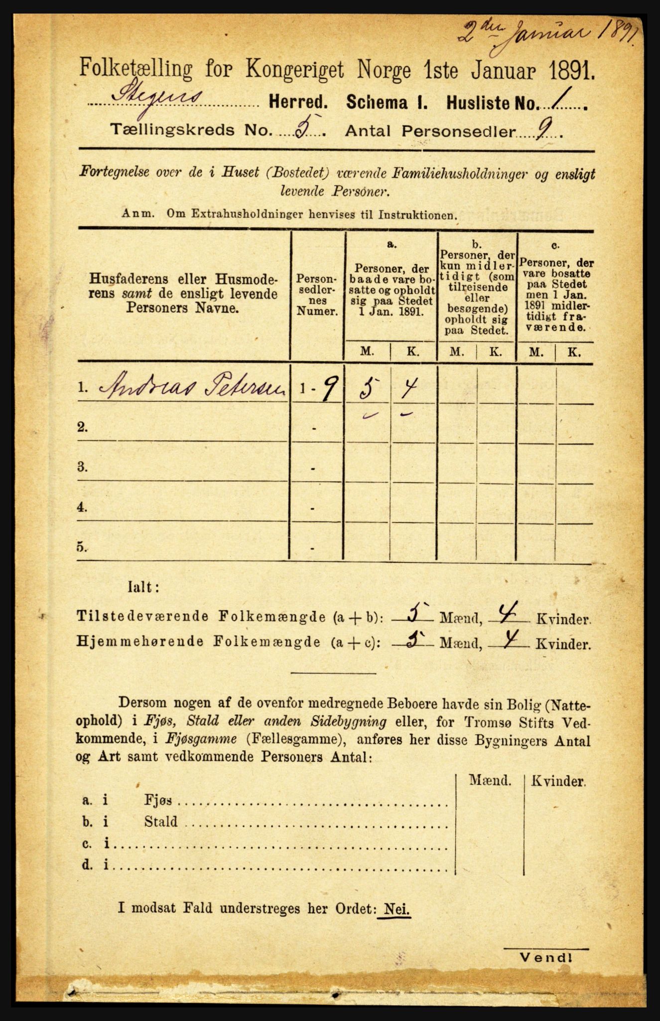 RA, 1891 census for 1848 Steigen, 1891, p. 1809