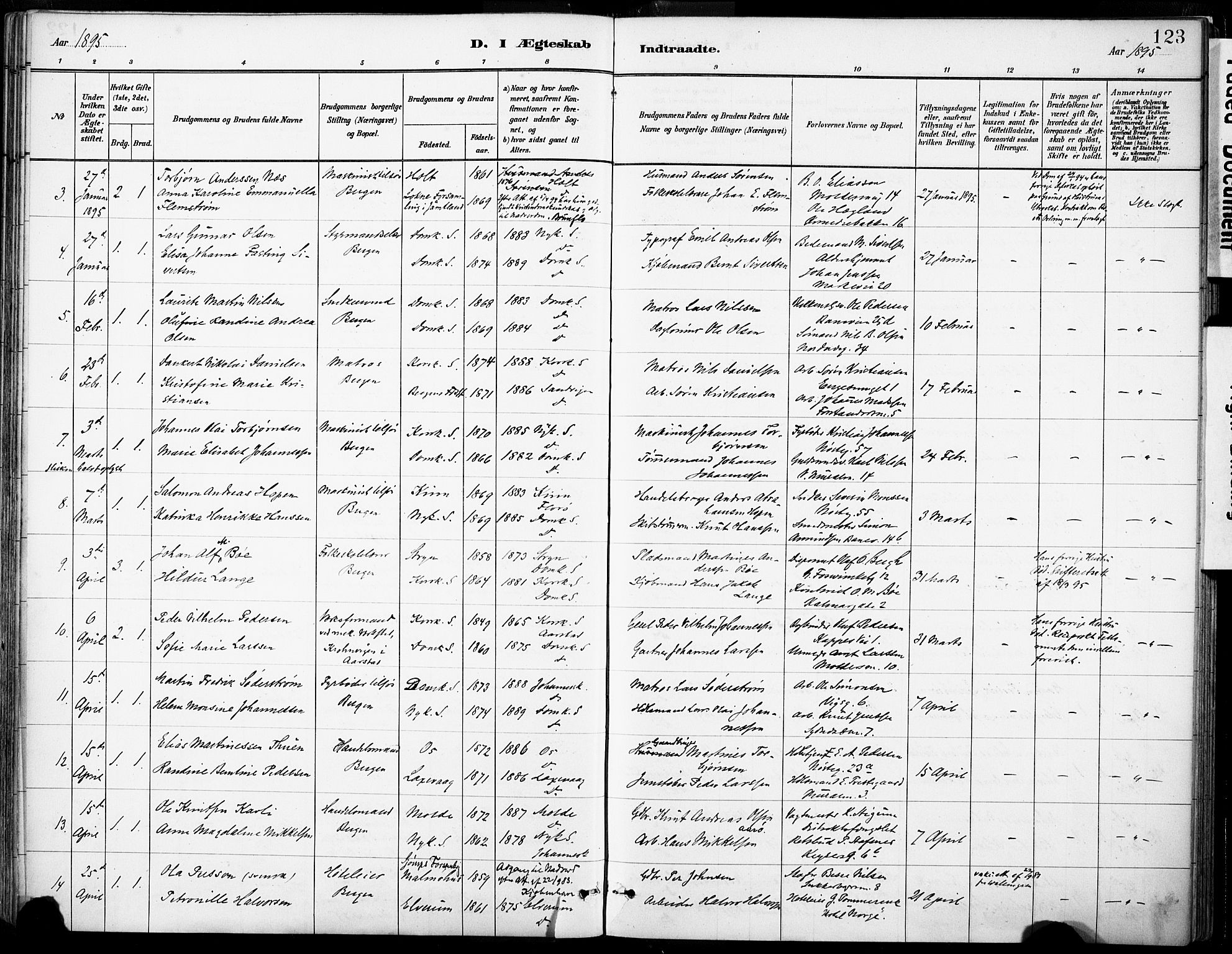 Domkirken sokneprestembete, AV/SAB-A-74801/H/Haa/L0037: Parish register (official) no. D 4, 1880-1907, p. 123