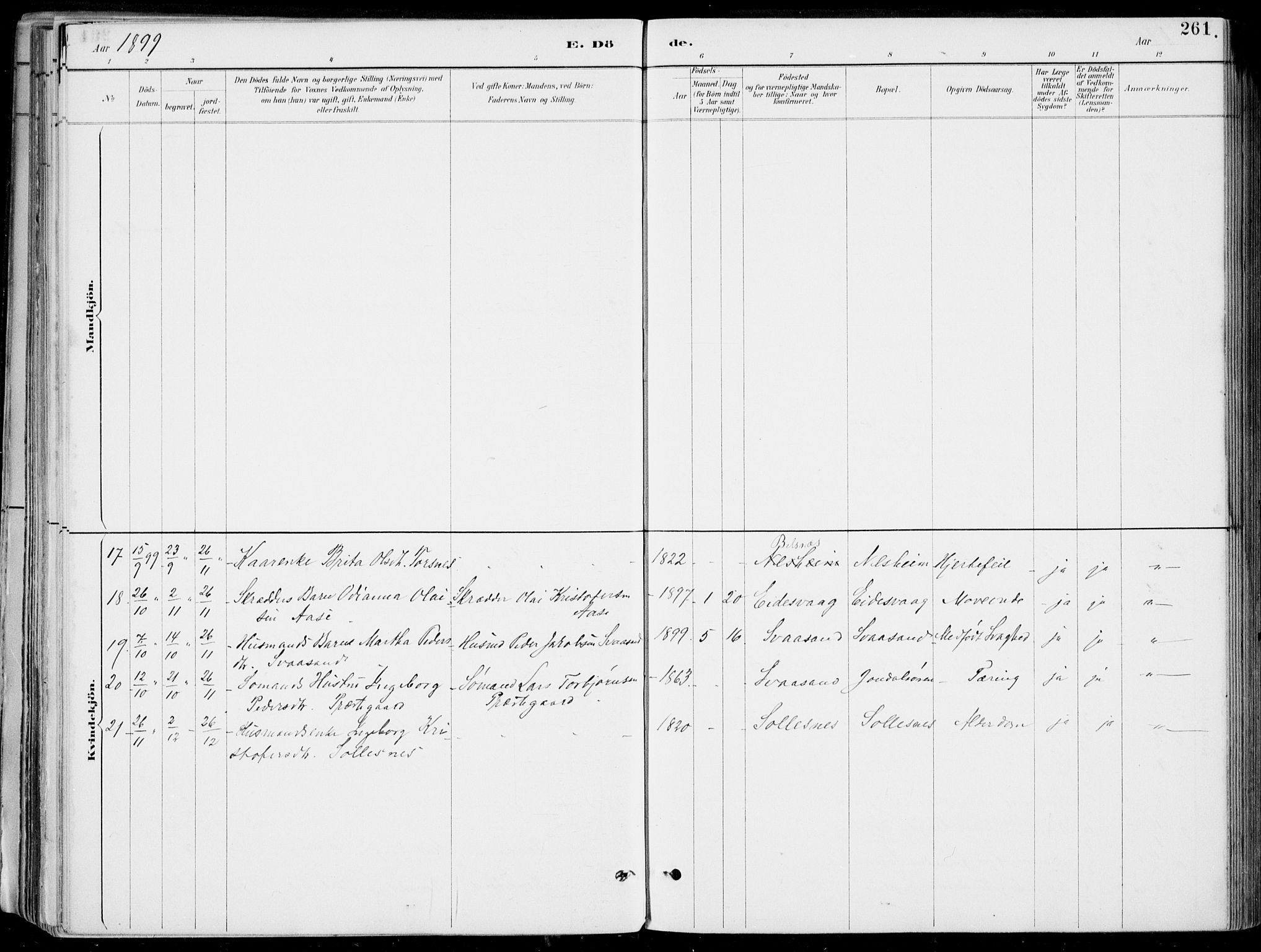 Strandebarm sokneprestembete, AV/SAB-A-78401/H/Haa: Parish register (official) no. E  1, 1886-1908, p. 261