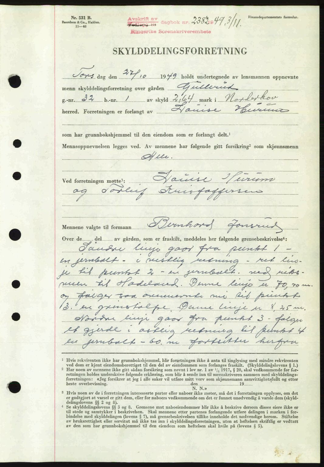 Ringerike sorenskriveri, AV/SAKO-A-105/G/Ga/Gab/L0090: Mortgage book no. A-21, 1949-1949, Diary no: : 2382/1949