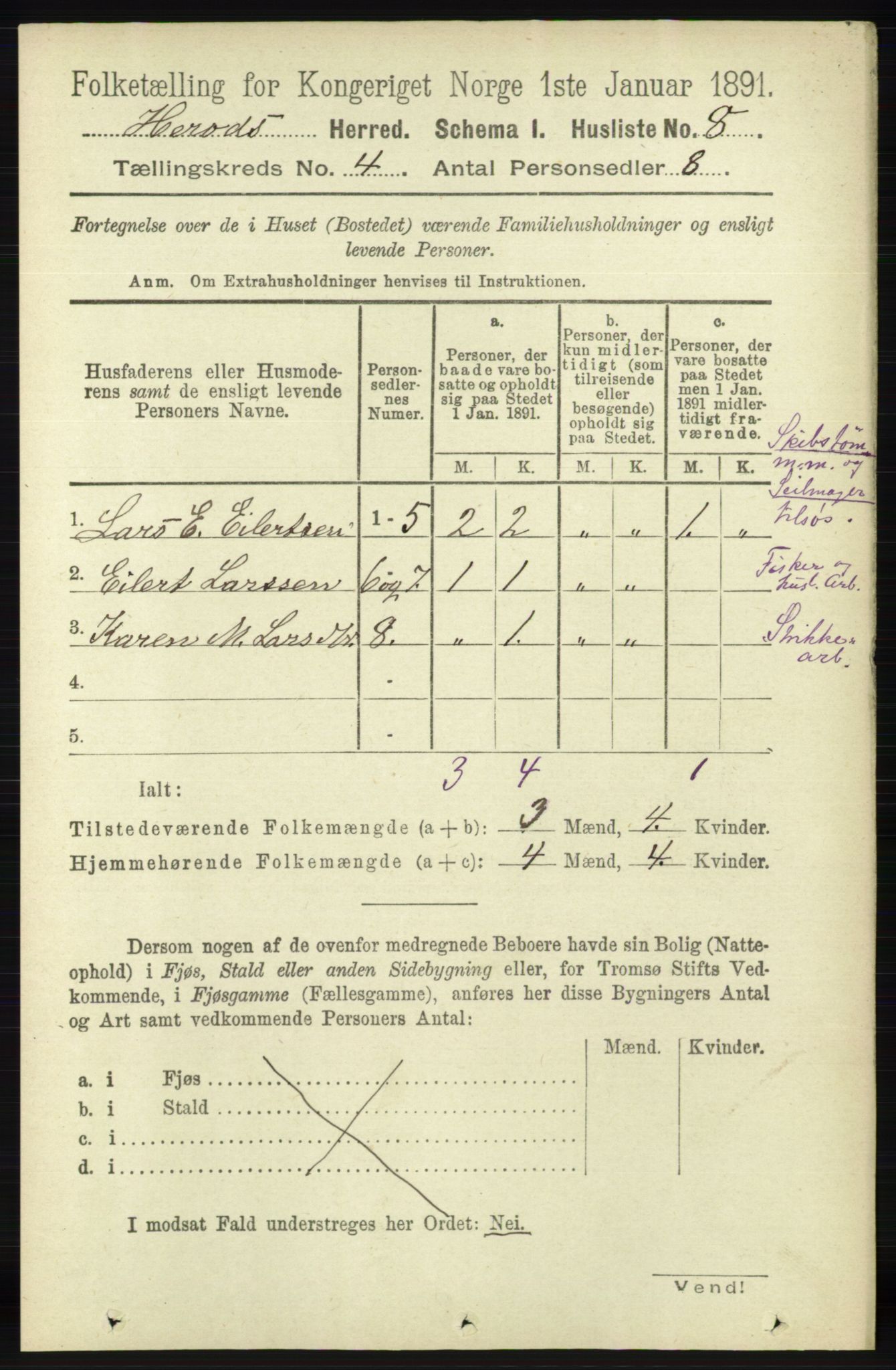 RA, 1891 census for 1039 Herad, 1891, p. 1352