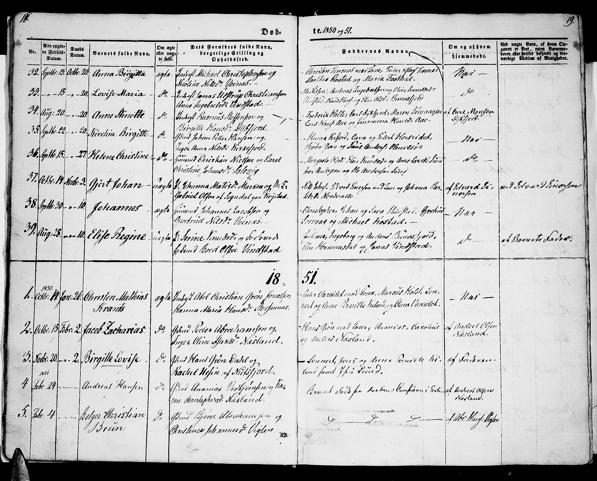 Ministerialprotokoller, klokkerbøker og fødselsregistre - Nordland, AV/SAT-A-1459/885/L1212: Parish register (copy) no. 885C01, 1847-1873, p. 18-19