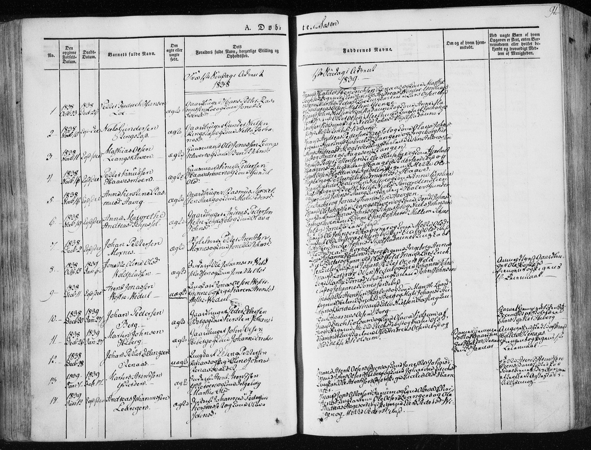 Ministerialprotokoller, klokkerbøker og fødselsregistre - Nord-Trøndelag, SAT/A-1458/713/L0115: Parish register (official) no. 713A06, 1838-1851, p. 91