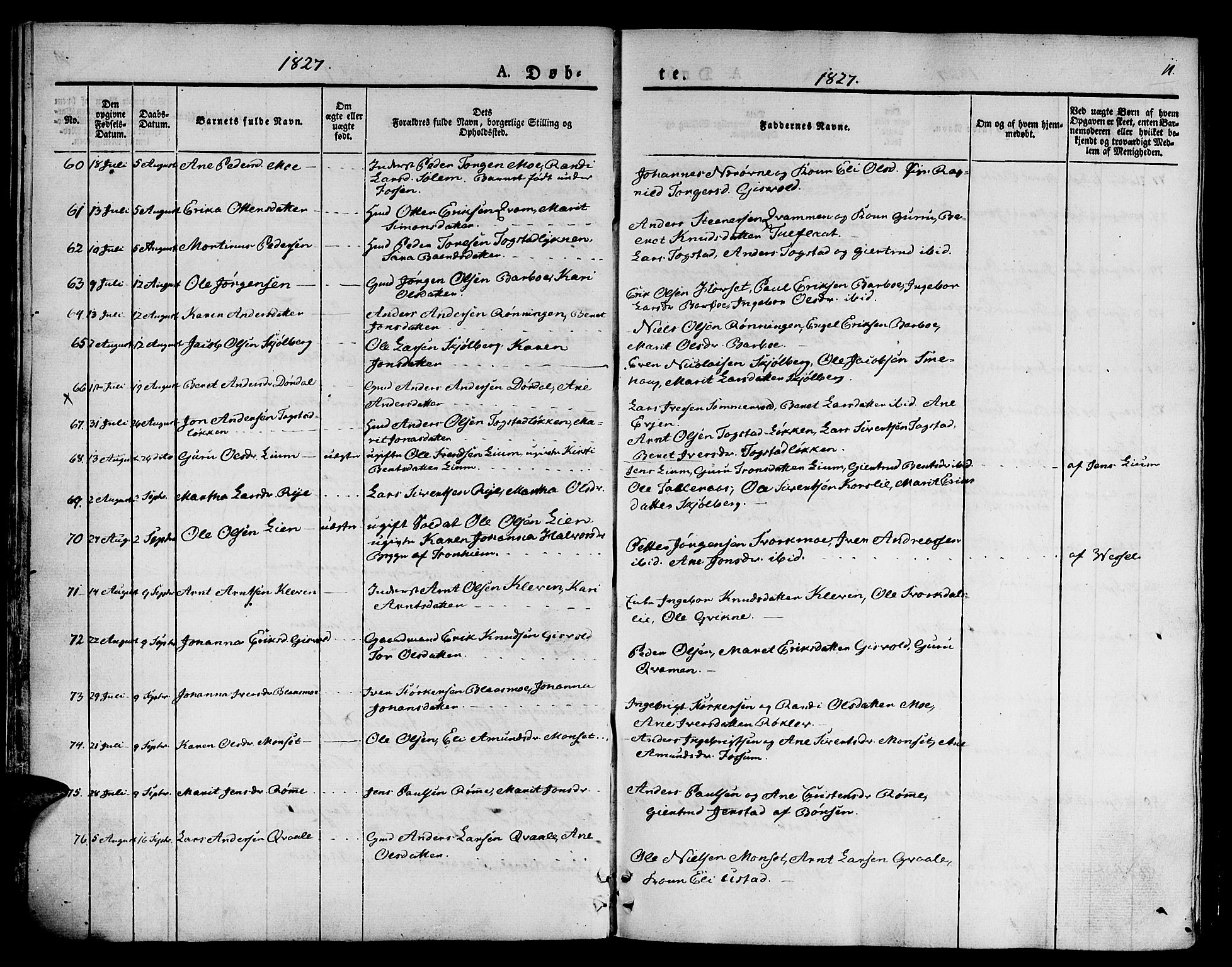 Ministerialprotokoller, klokkerbøker og fødselsregistre - Sør-Trøndelag, SAT/A-1456/668/L0804: Parish register (official) no. 668A04, 1826-1839, p. 11