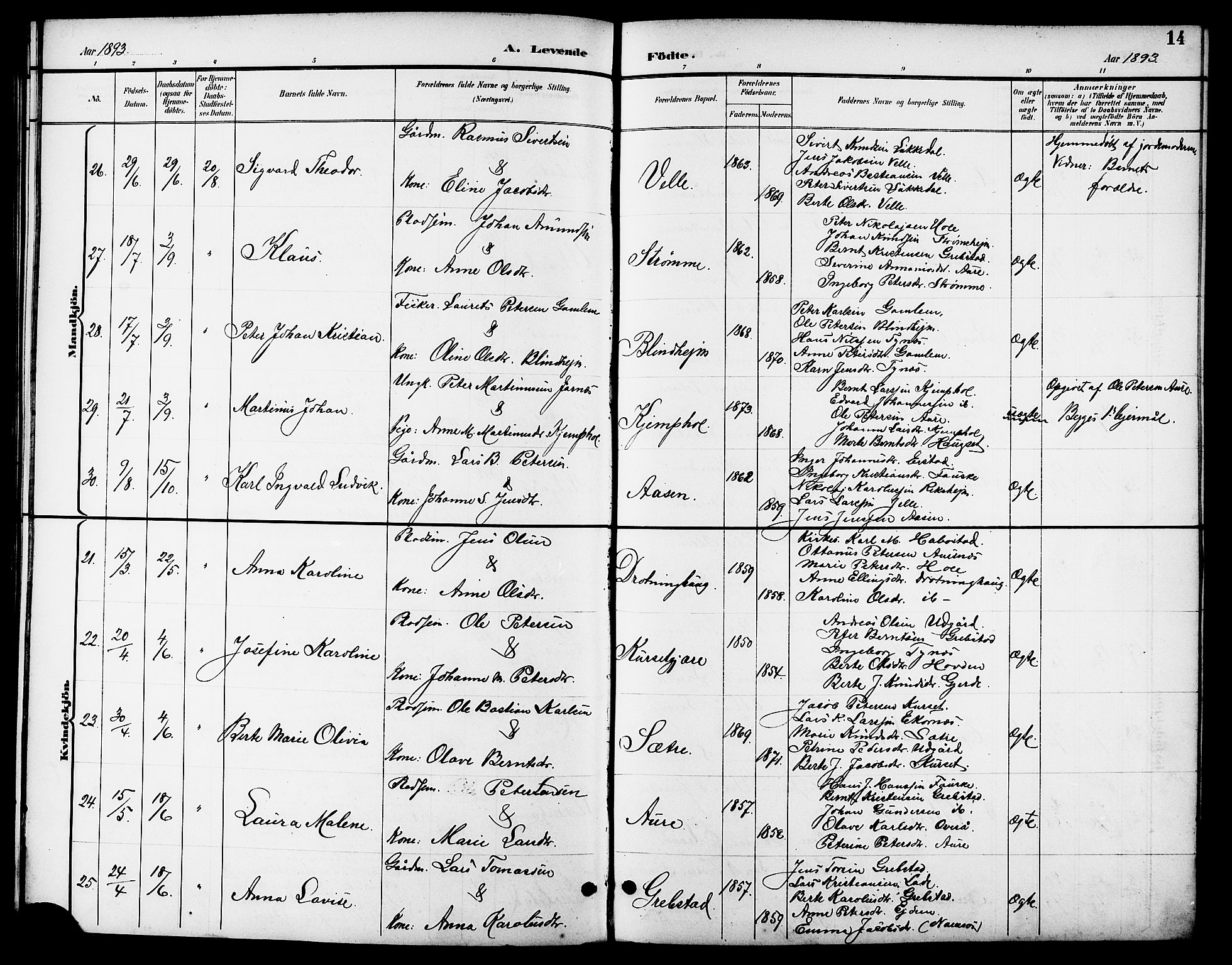 Ministerialprotokoller, klokkerbøker og fødselsregistre - Møre og Romsdal, AV/SAT-A-1454/523/L0340: Parish register (copy) no. 523C03, 1892-1902, p. 14