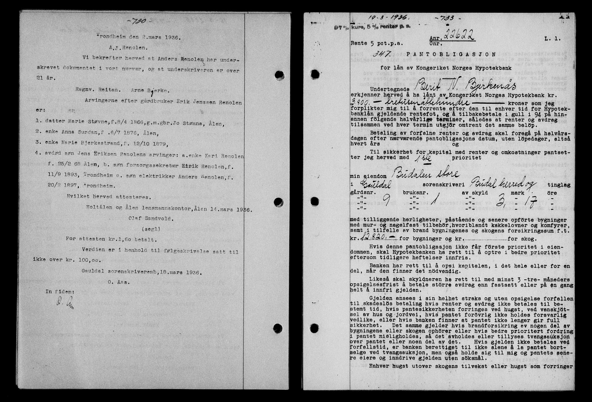 Gauldal sorenskriveri, SAT/A-0014/1/2/2C/L0045: Mortgage book no. 47-49, 1935-1936, Deed date: 19.03.1936