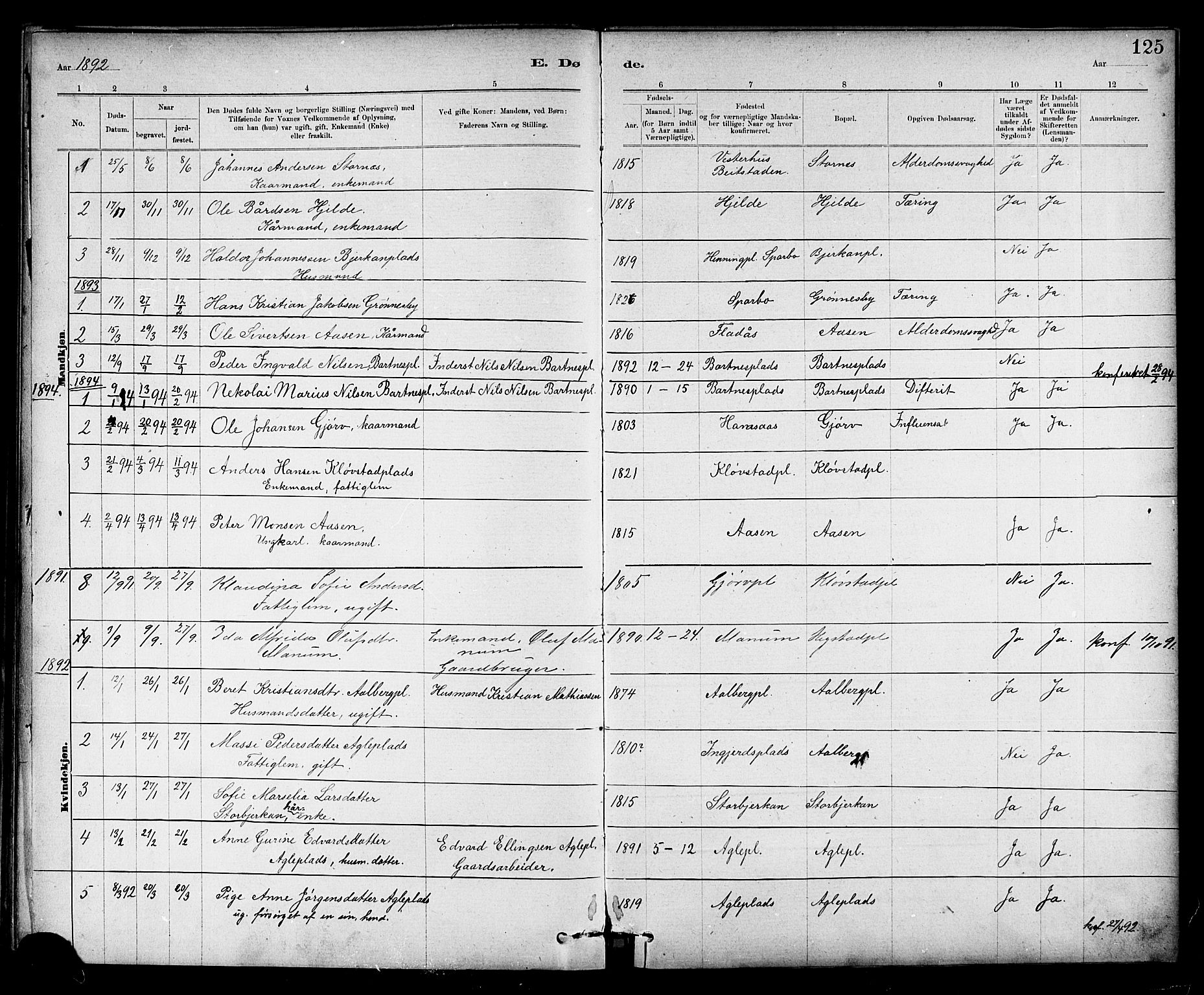 Ministerialprotokoller, klokkerbøker og fødselsregistre - Nord-Trøndelag, SAT/A-1458/732/L0318: Parish register (copy) no. 732C02, 1881-1911, p. 125