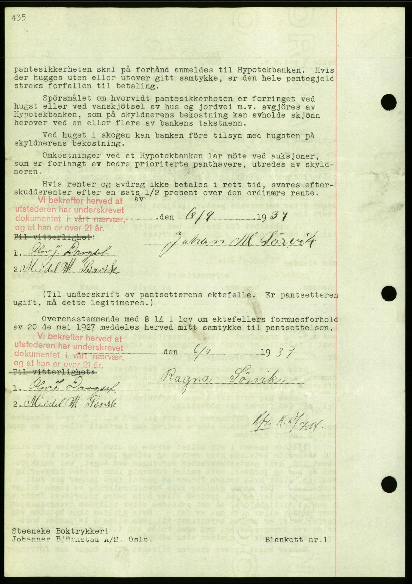 Nordmøre sorenskriveri, AV/SAT-A-4132/1/2/2Ca/L0092: Mortgage book no. B82, 1937-1938, Diary no: : 3019/1937