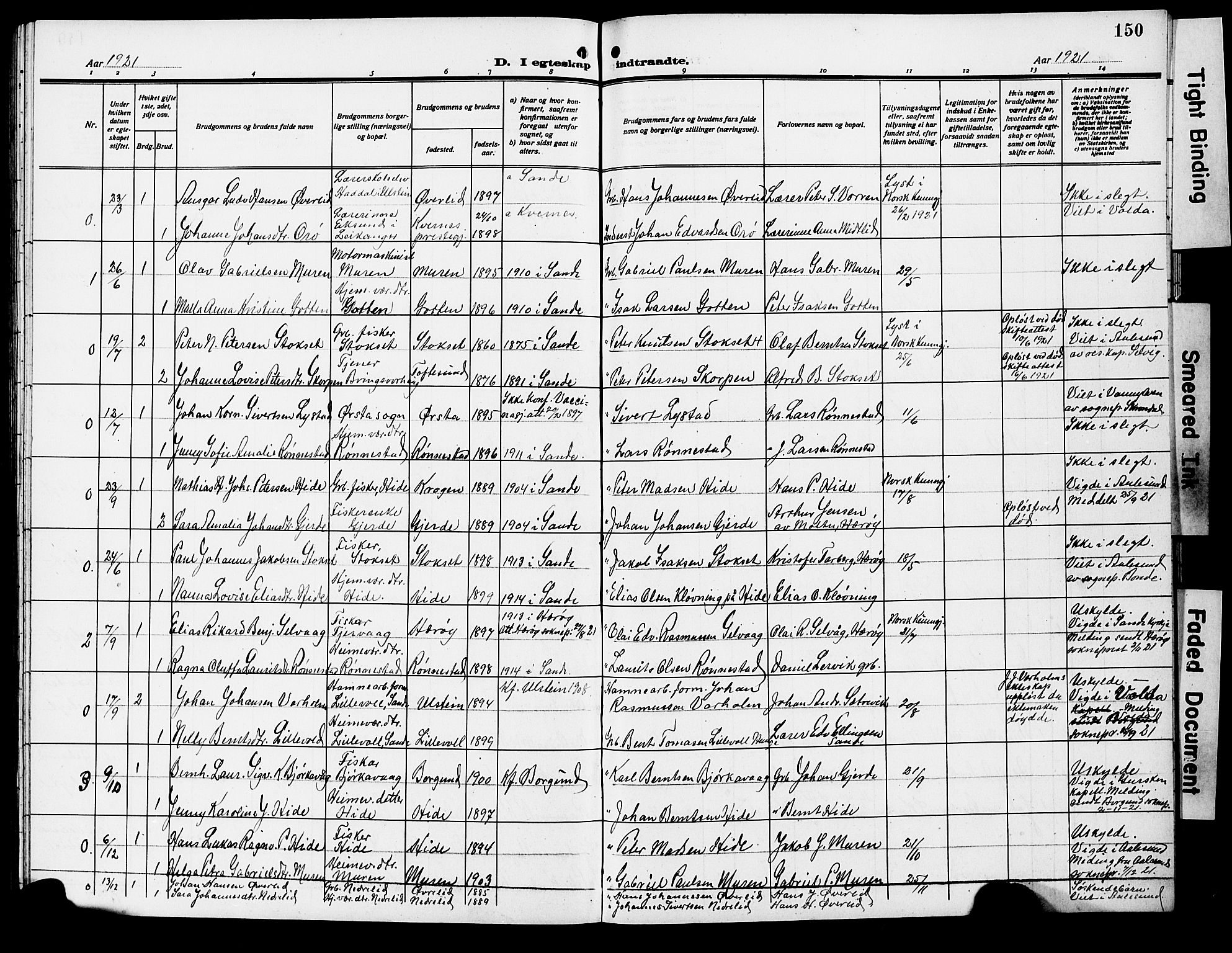 Ministerialprotokoller, klokkerbøker og fødselsregistre - Møre og Romsdal, SAT/A-1454/503/L0050: Parish register (copy) no. 503C05, 1909-1922, p. 150