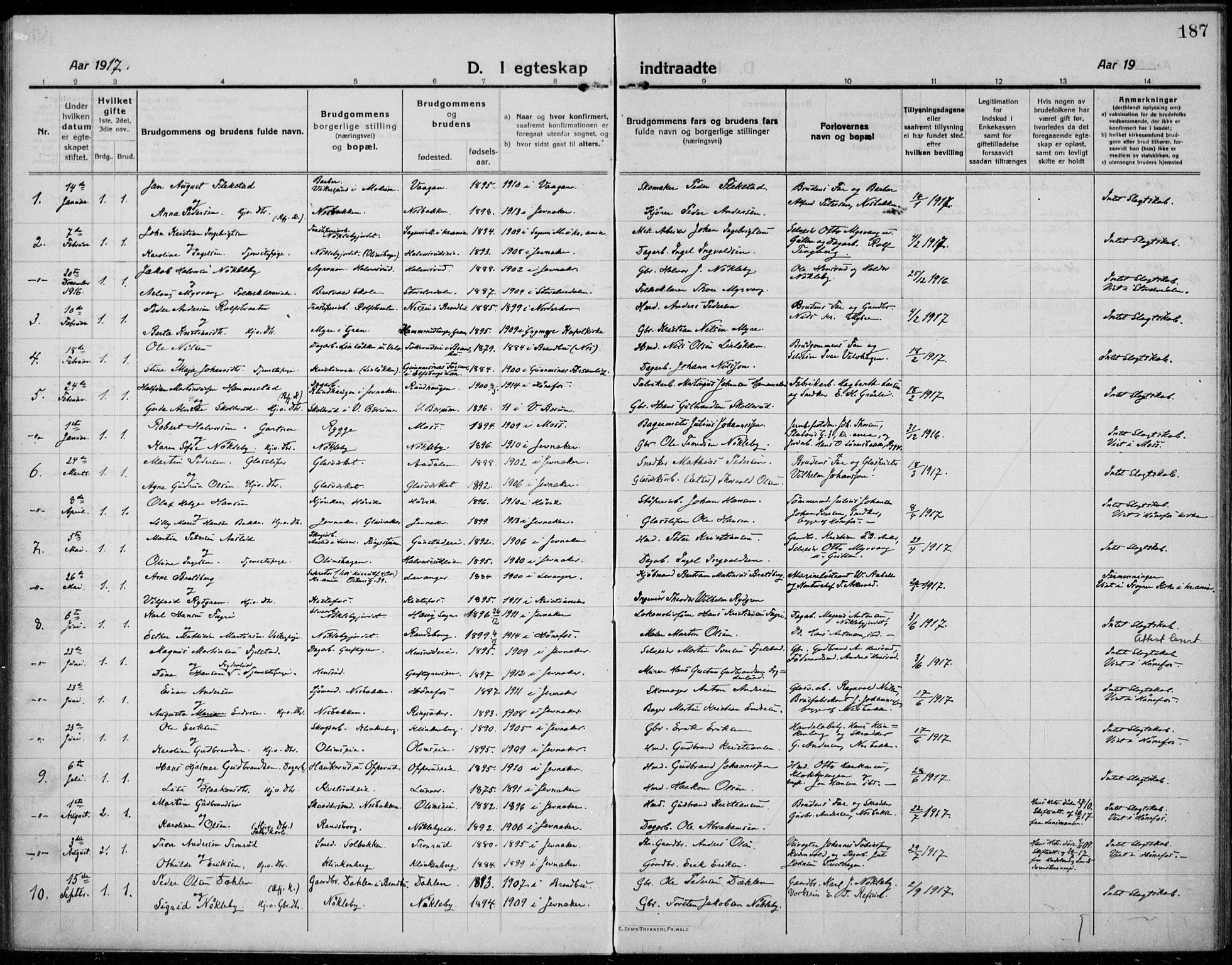 Jevnaker prestekontor, SAH/PREST-116/H/Ha/Haa/L0012: Parish register (official) no. 12, 1914-1924, p. 187