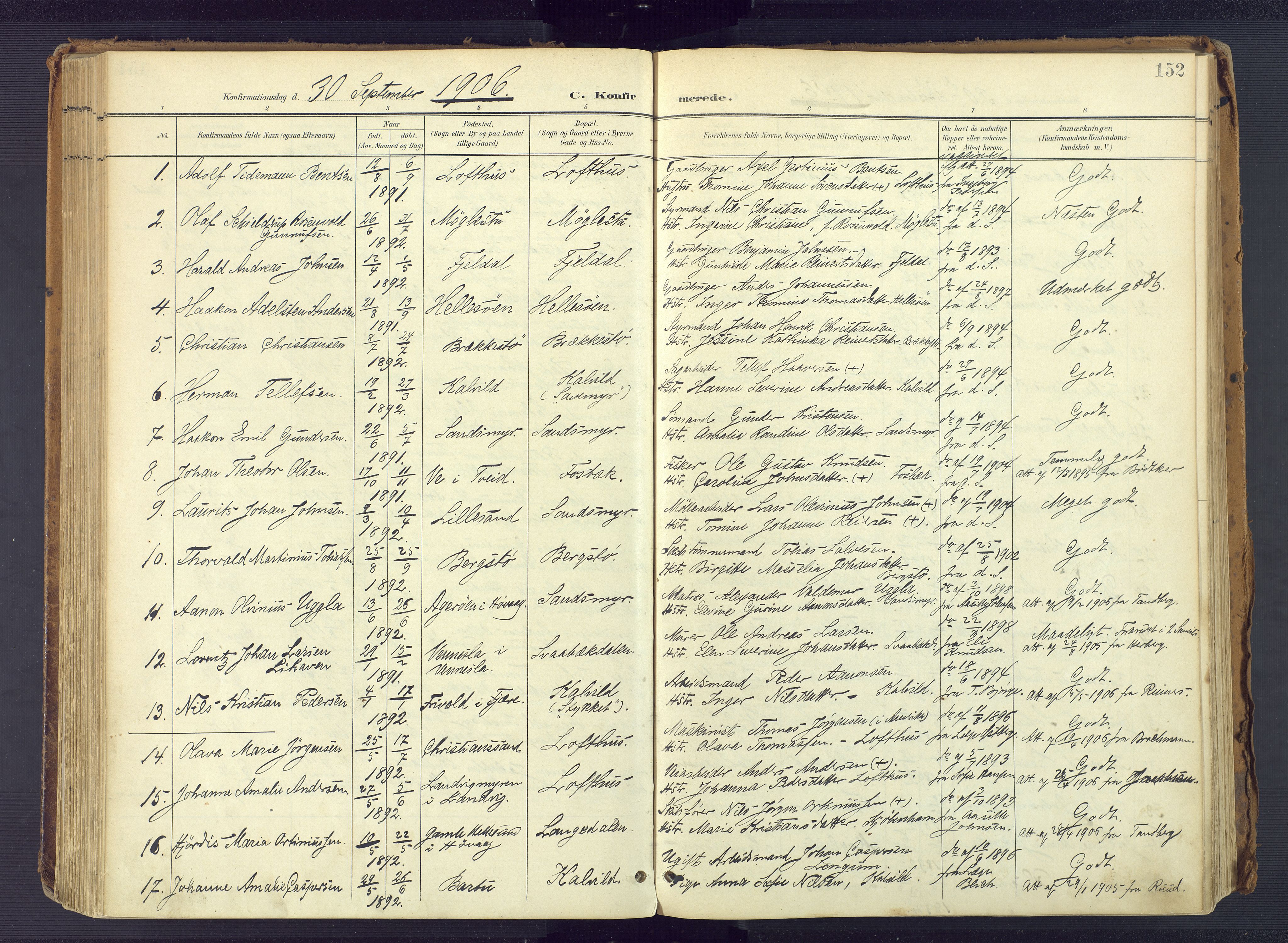 Vestre Moland sokneprestkontor, SAK/1111-0046/F/Fa/Fab/L0010: Parish register (official) no. A 10, 1900-1926, p. 152