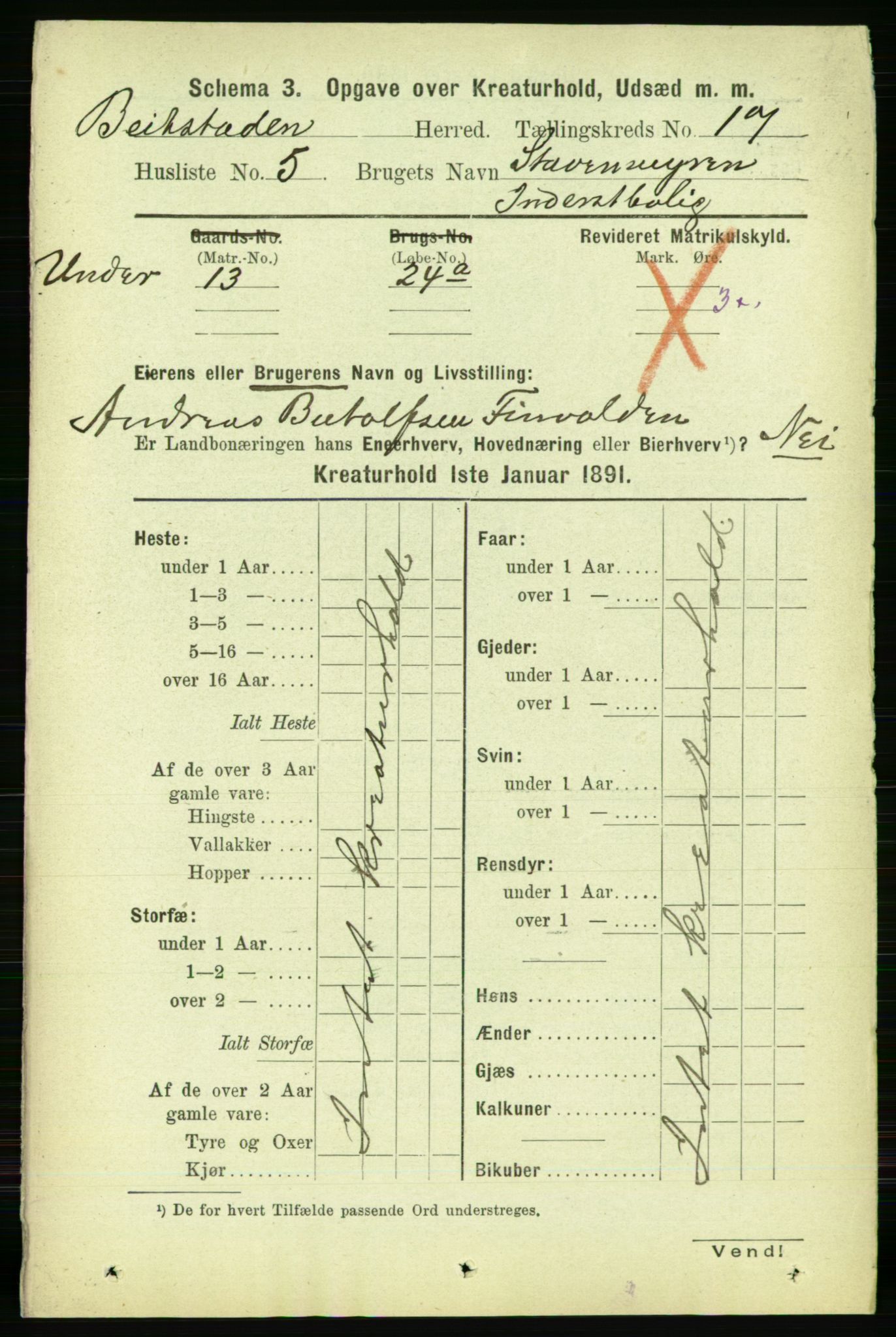 RA, 1891 census for 1727 Beitstad, 1891, p. 6713