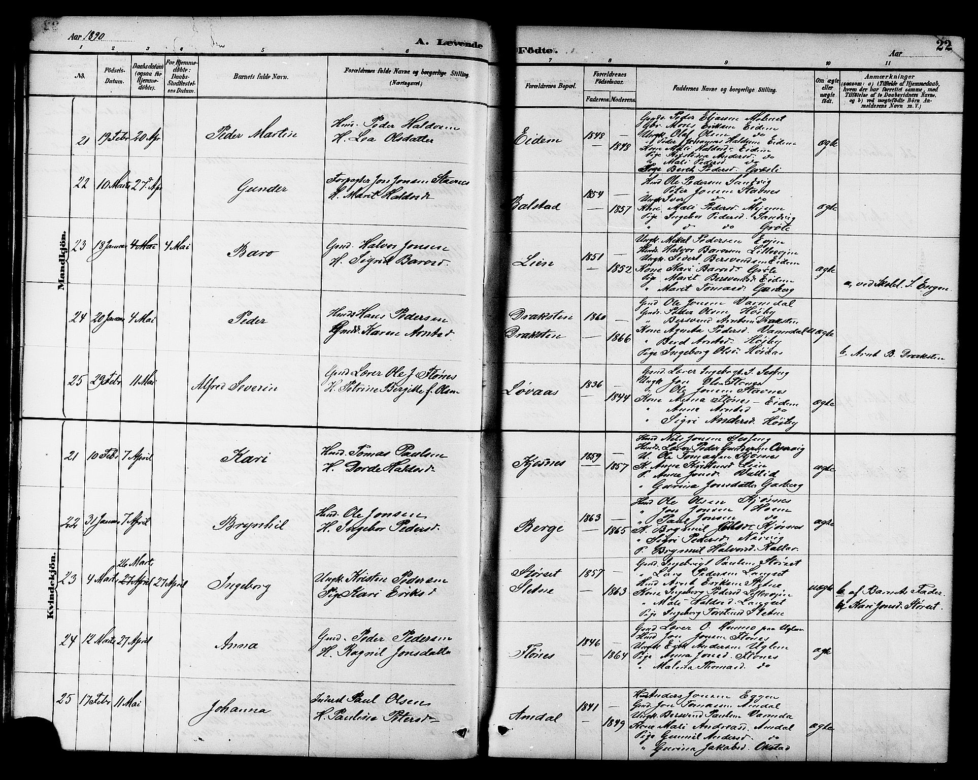 Ministerialprotokoller, klokkerbøker og fødselsregistre - Sør-Trøndelag, AV/SAT-A-1456/695/L1157: Parish register (copy) no. 695C08, 1889-1913, p. 22