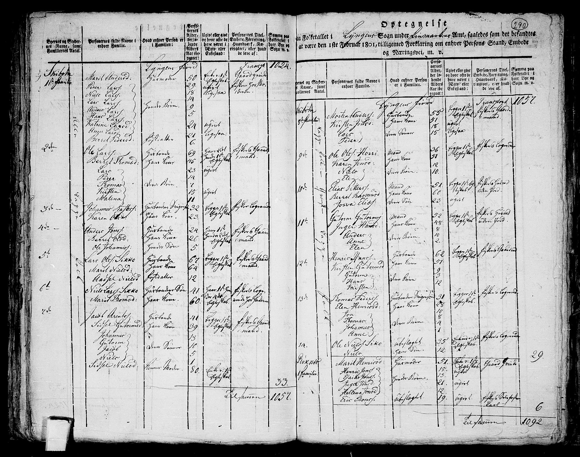 RA, 1801 census for 1938P Lyngen, 1801, p. 289b-290a