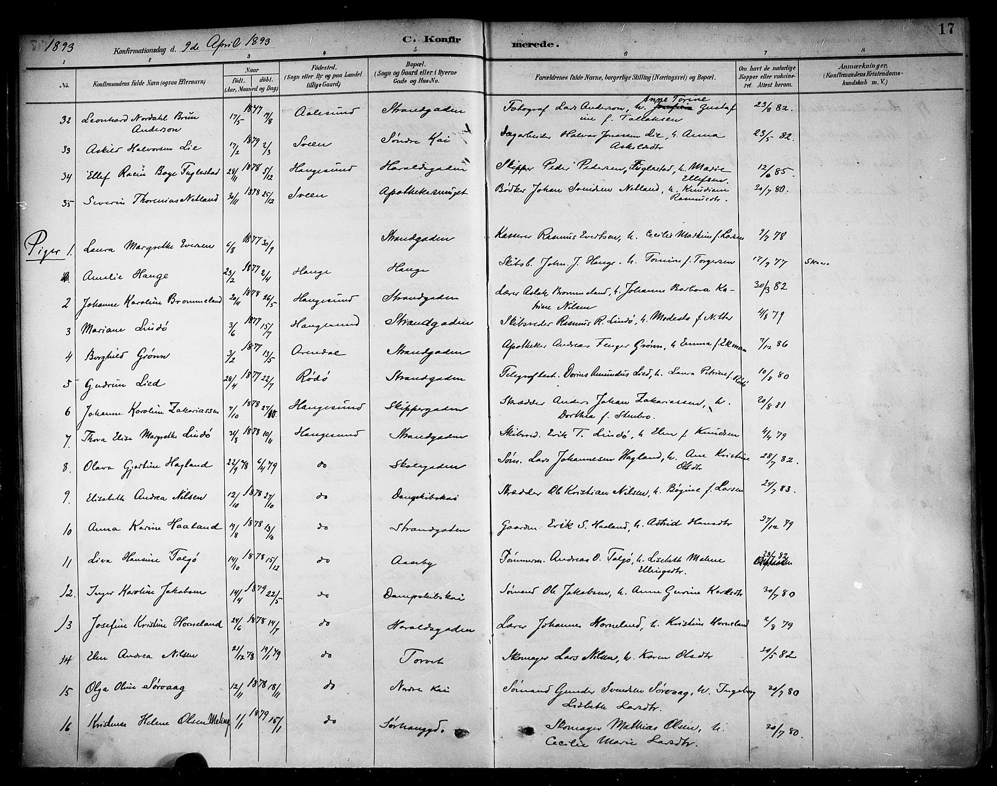 Haugesund sokneprestkontor, SAST/A -101863/H/Ha/Haa/L0005: Parish register (official) no. A 5, 1891-1903, p. 17