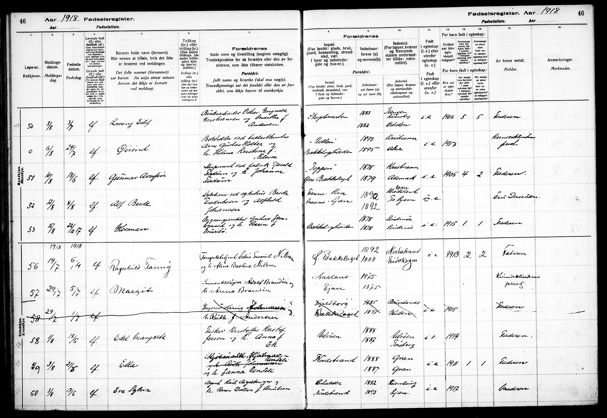 Nordstrand prestekontor Kirkebøker, AV/SAO-A-10362a/J/Ja/L0001: Birth register no. I 1, 1916-1924, p. 46