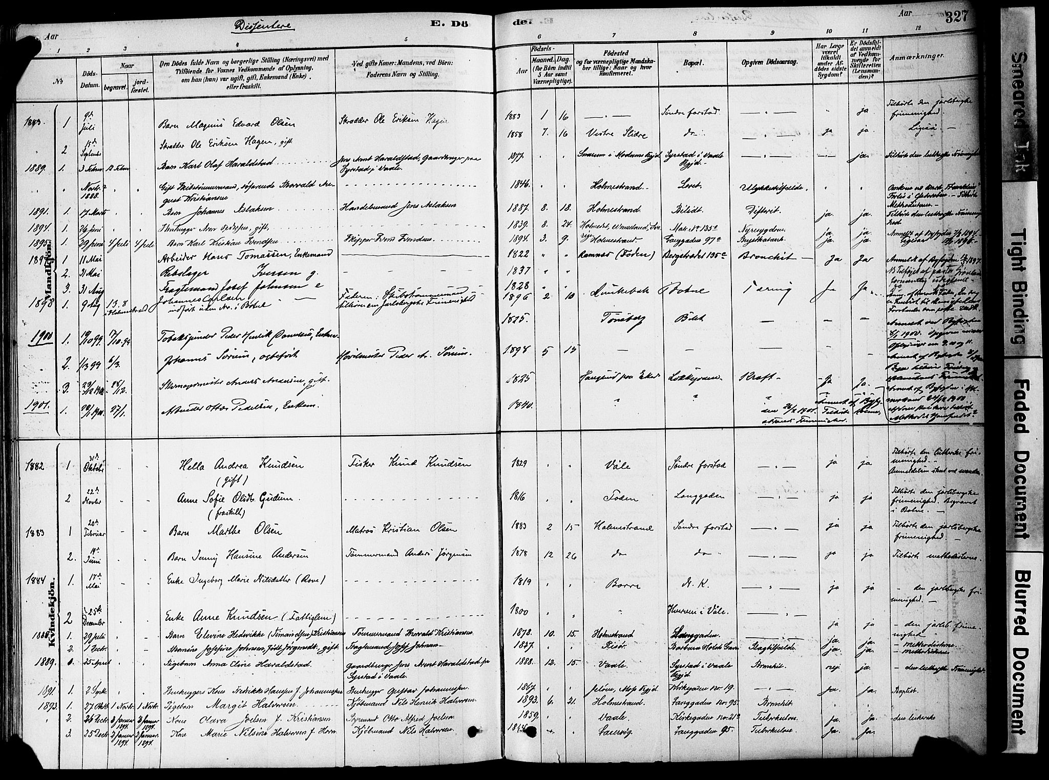 Holmestrand kirkebøker, AV/SAKO-A-346/F/Fa/L0004: Parish register (official) no. 4, 1880-1901, p. 327