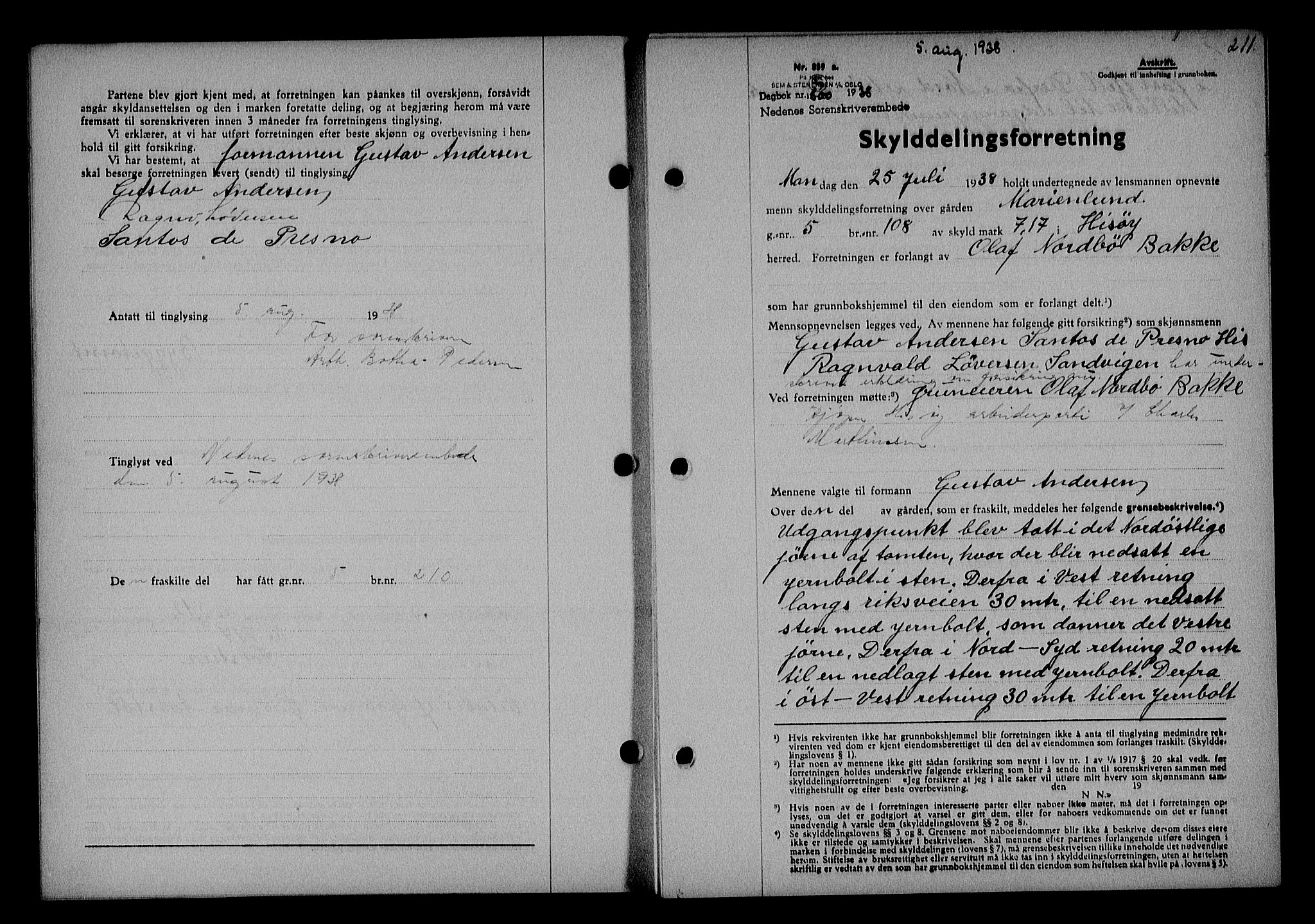 Nedenes sorenskriveri, SAK/1221-0006/G/Gb/Gba/L0045: Mortgage book no. 41, 1938-1938, Diary no: : 800/1938