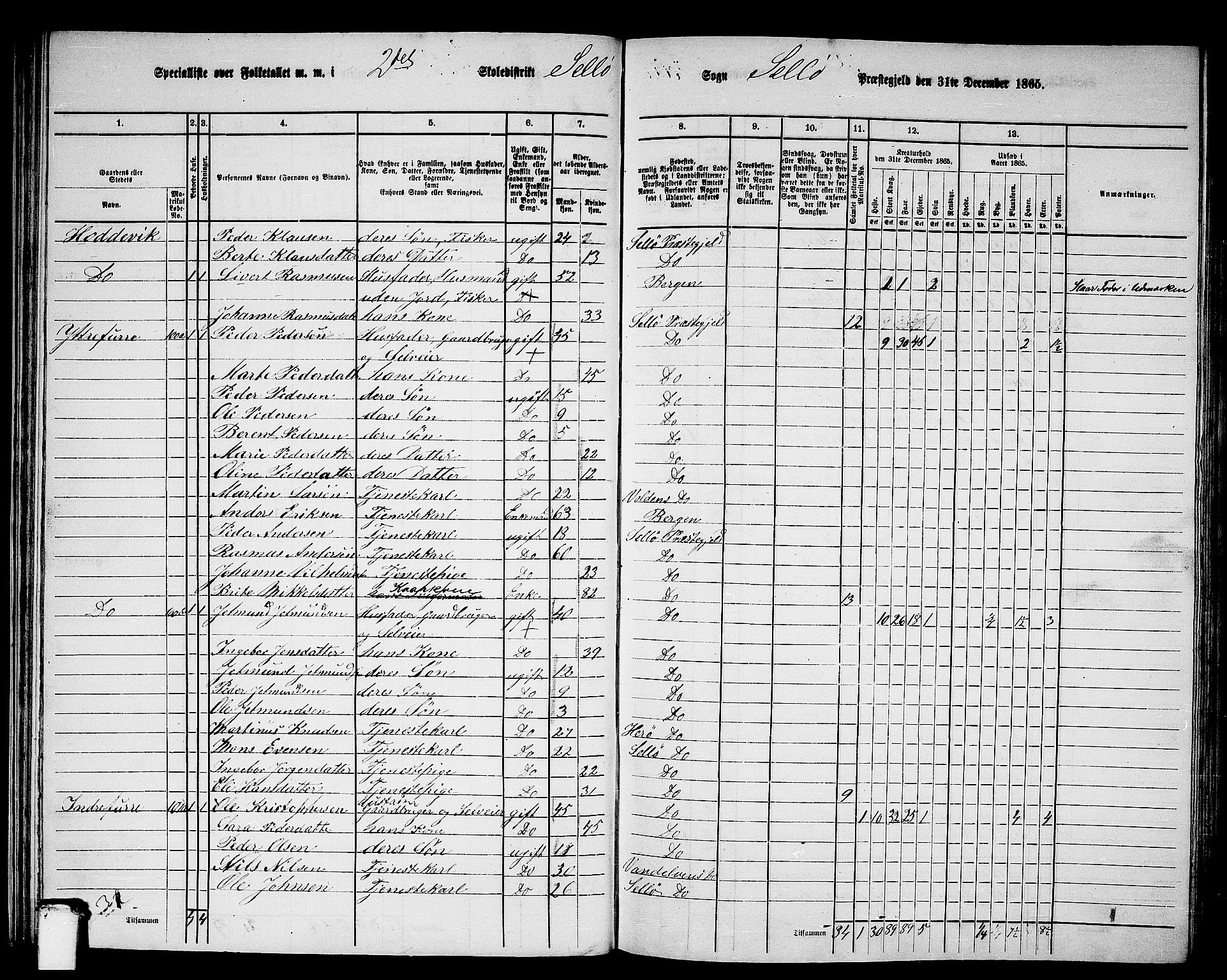 RA, 1865 census for Selje, 1865, p. 39