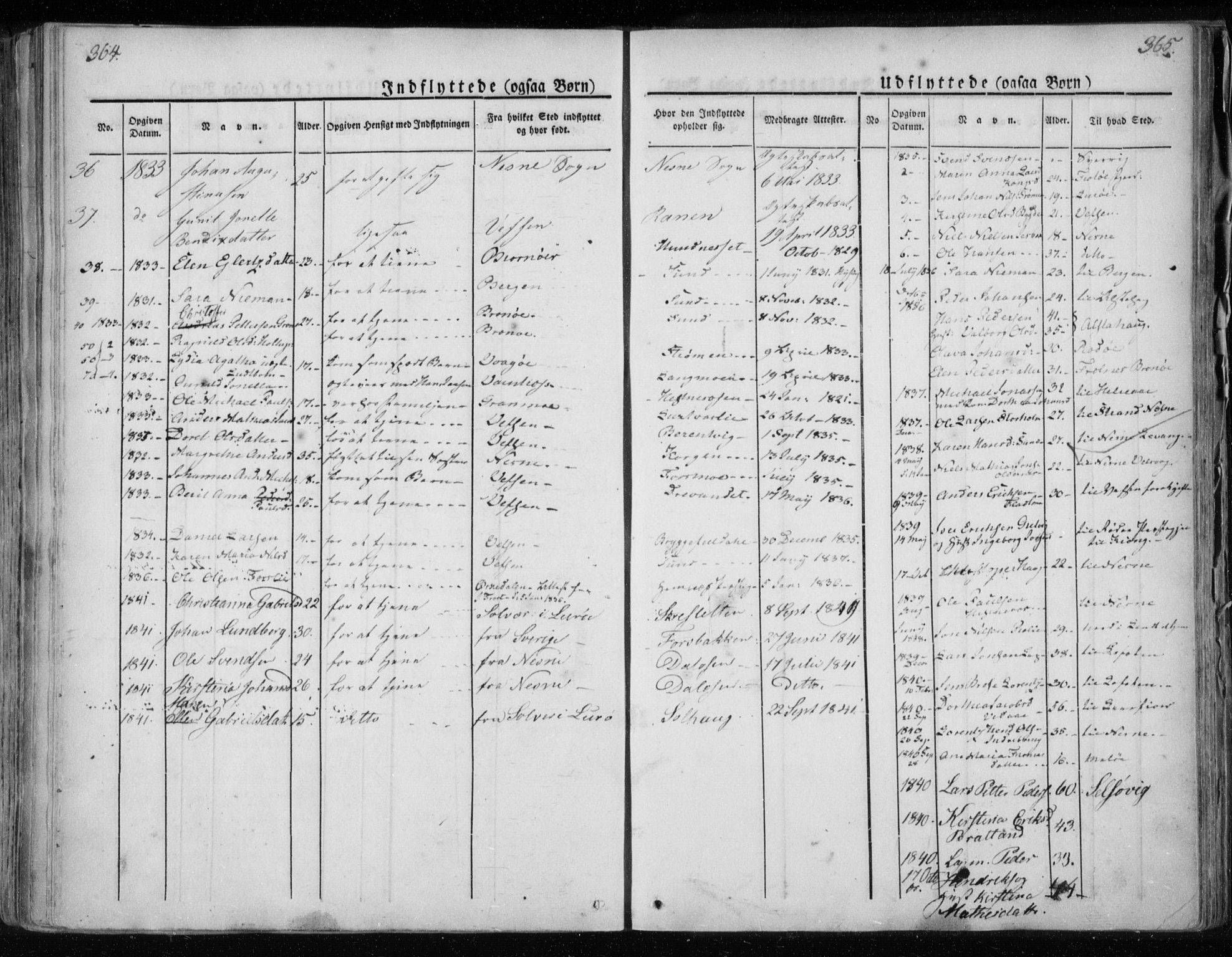 Ministerialprotokoller, klokkerbøker og fødselsregistre - Nordland, SAT/A-1459/825/L0354: Parish register (official) no. 825A08, 1826-1841, p. 364-365