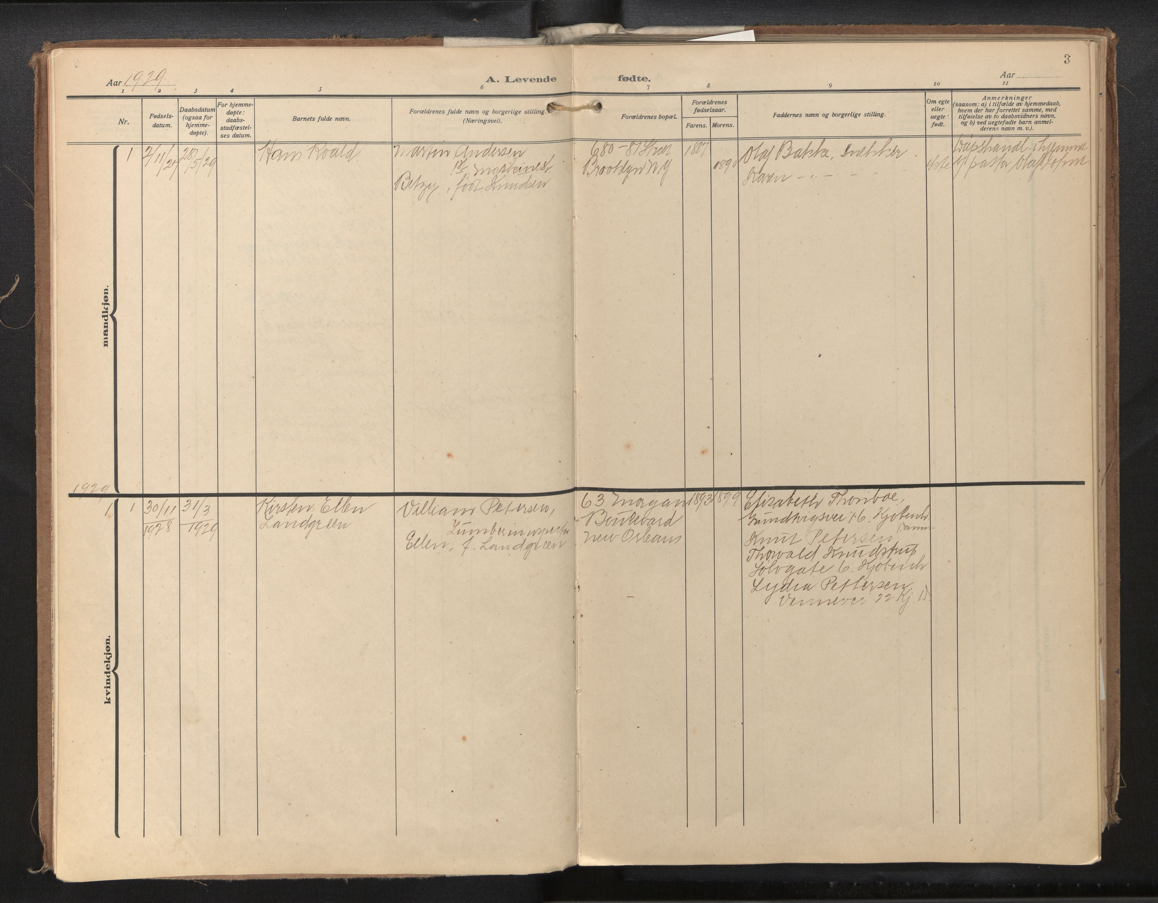 Den norske sjømannsmisjon i utlandet/New Orleans-Mobile-Gulfhavnene, AV/SAB-SAB/PA-0115/H/Ha/L0001: Parish register (official) no. A 1, 1927-1978, p. 2b-3a