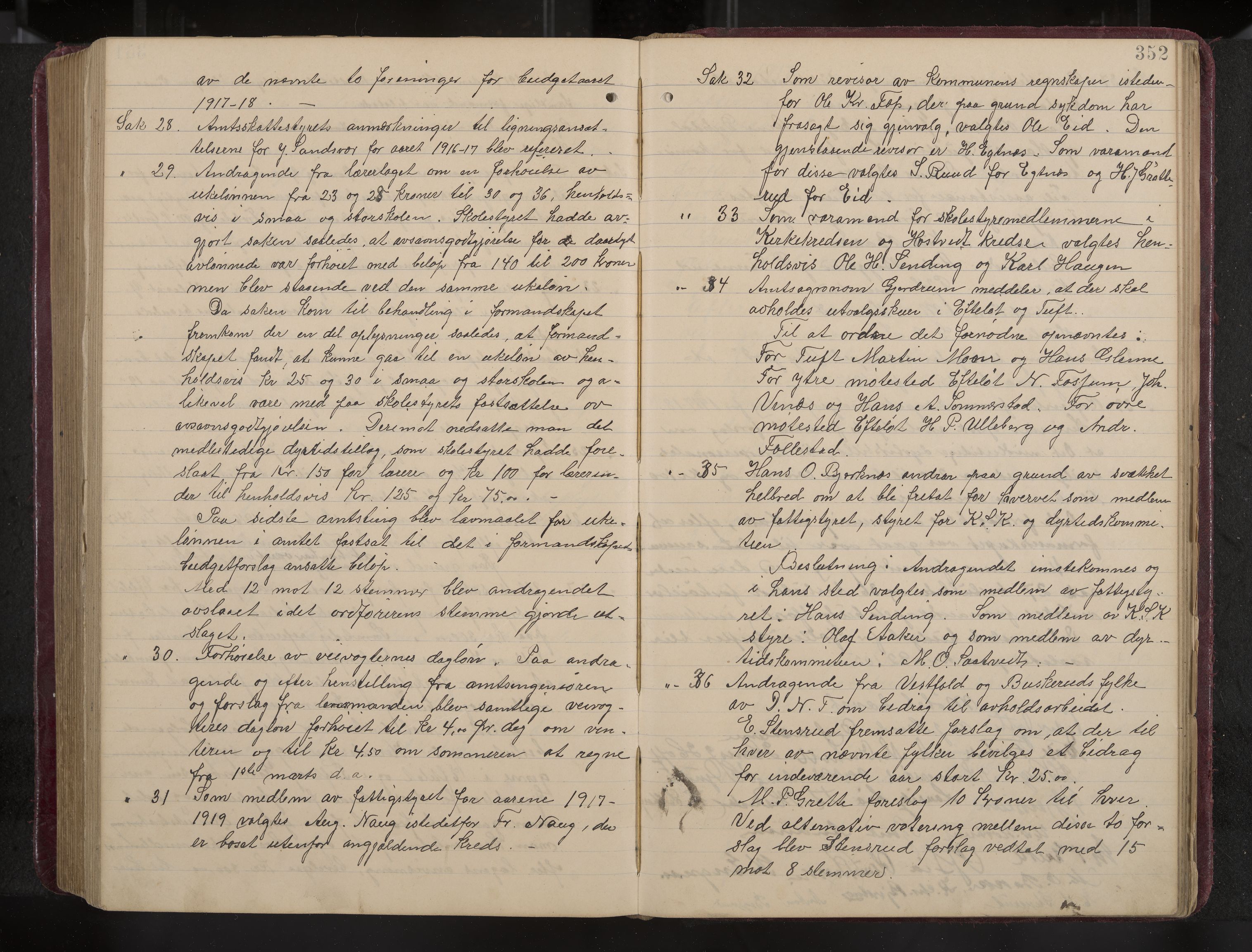Ytre Sandsvær formannskap og sentraladministrasjon, IKAK/0629021/A/Aa/L0001: Møtebok med register, 1902-1919, p. 352